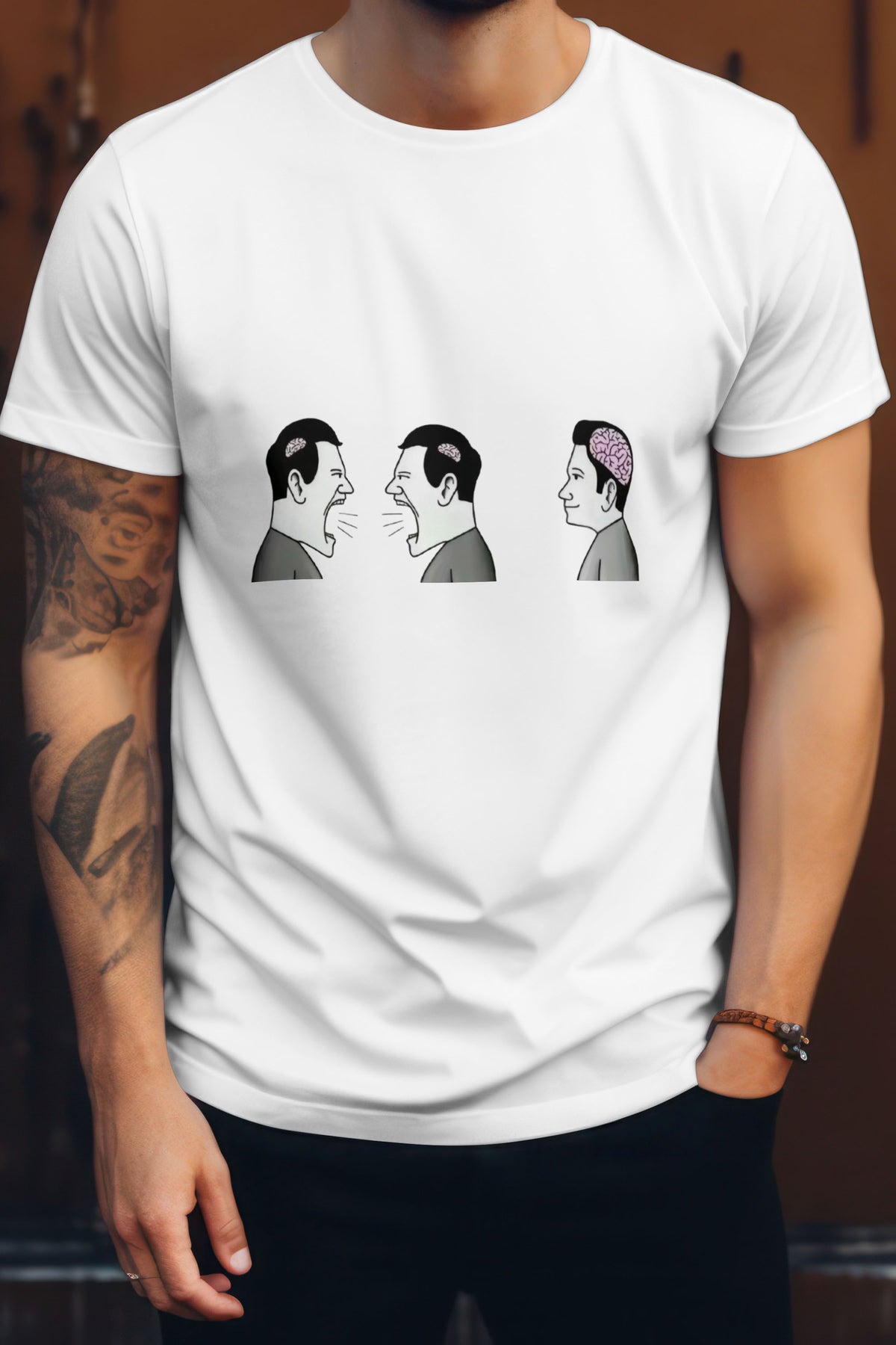 Unisex Two Brainless One Brain Graphic Printed Round Neck Cotton T Shirt