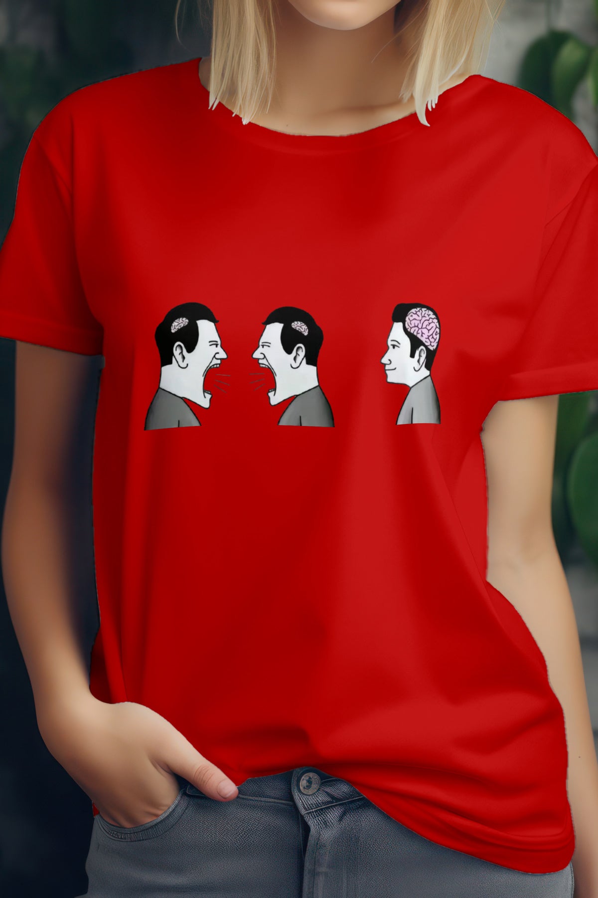 Unisex Two Brainless One Brain Graphic Printed Round Neck Cotton T Shirt
