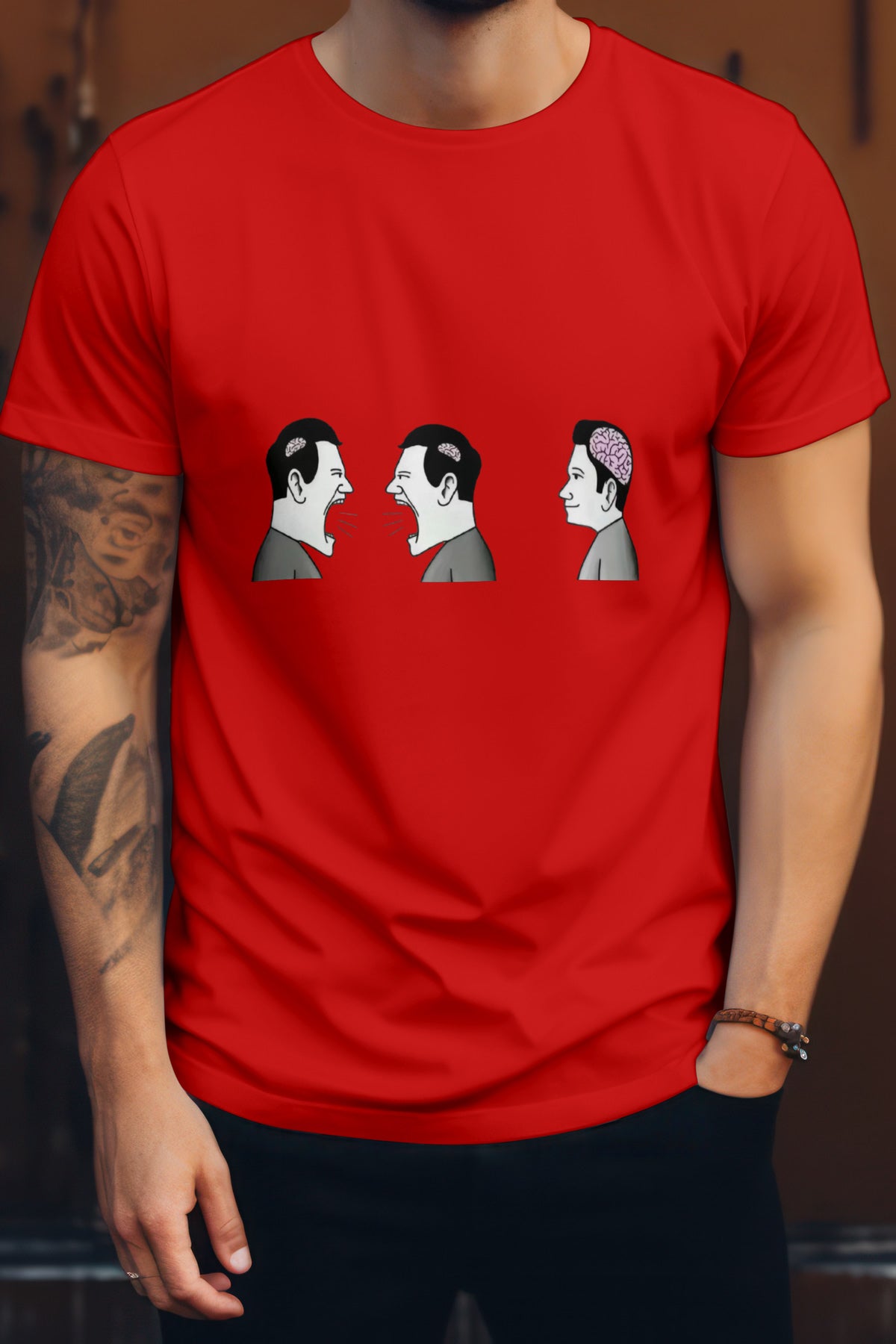 Unisex Two Brainless One Brain Graphic Printed Round Neck Cotton T Shirt