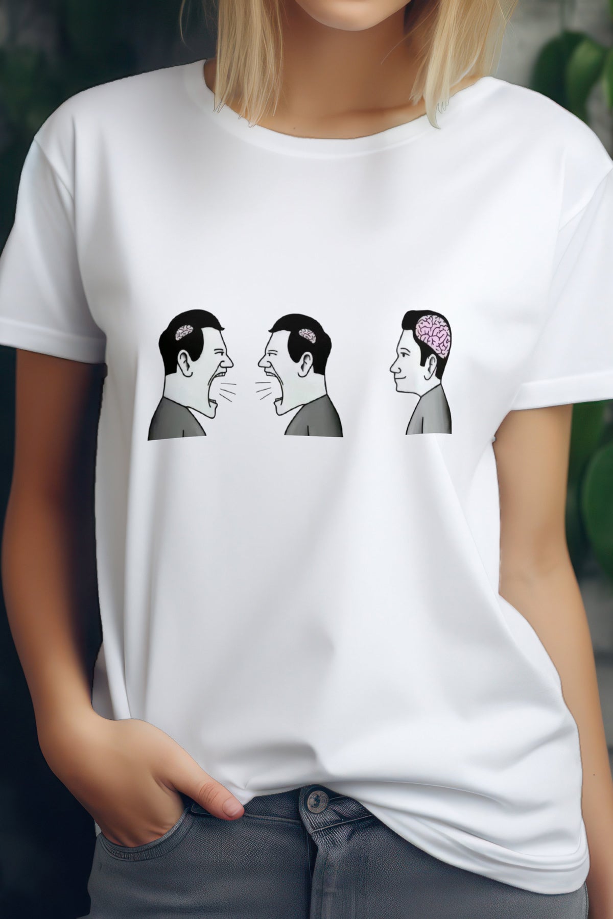 Unisex Two Brainless One Brain Graphic Printed Round Neck Cotton T Shirt