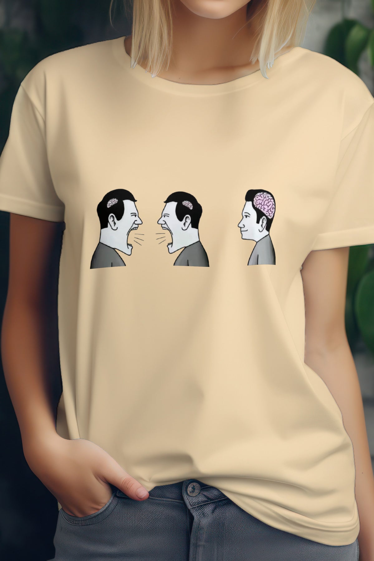 Unisex Two Brainless One Brain Graphic Printed Round Neck Cotton T Shirt