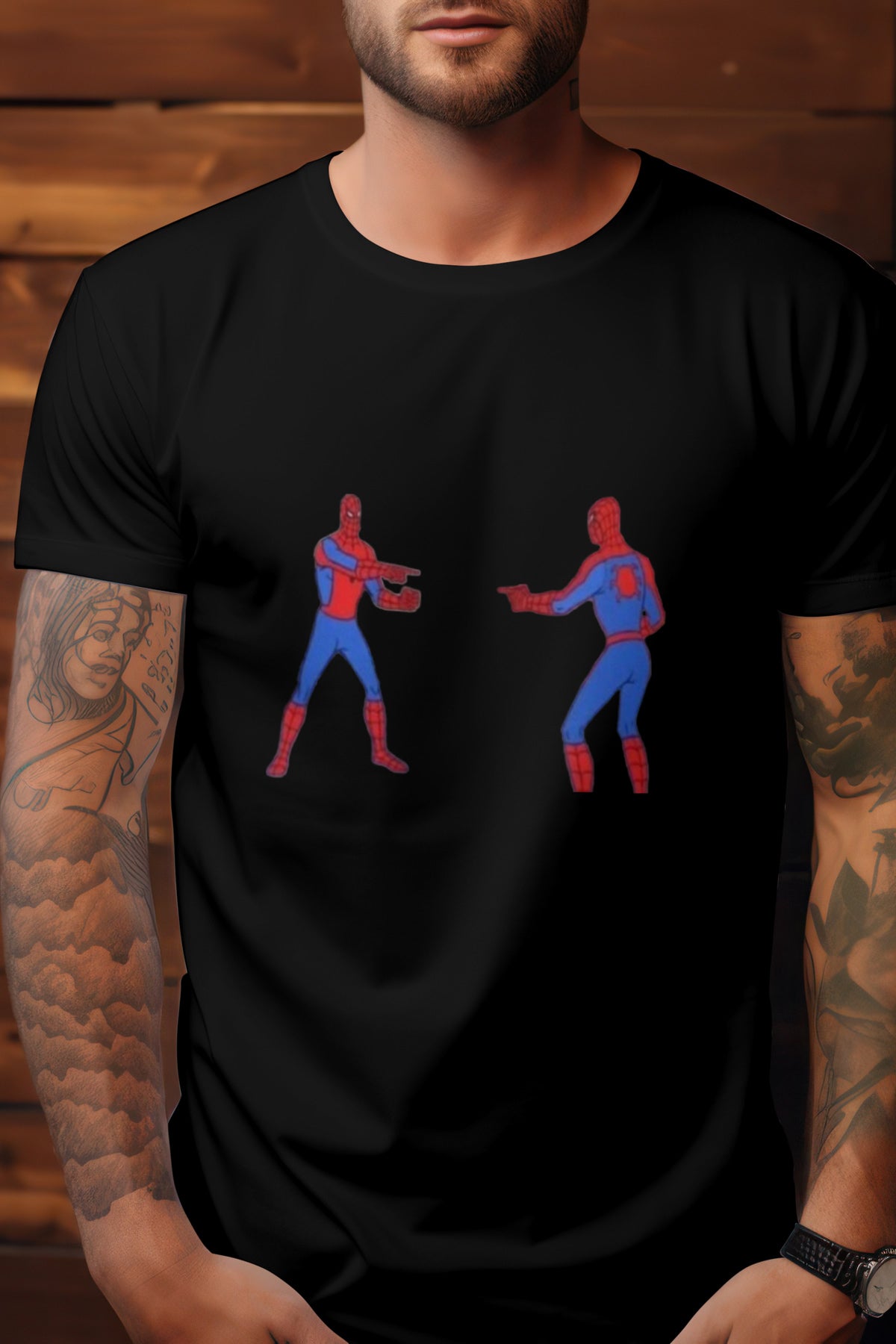Unisex Double Spiderman Graphic Printed Round Neck Cotton T Shirt