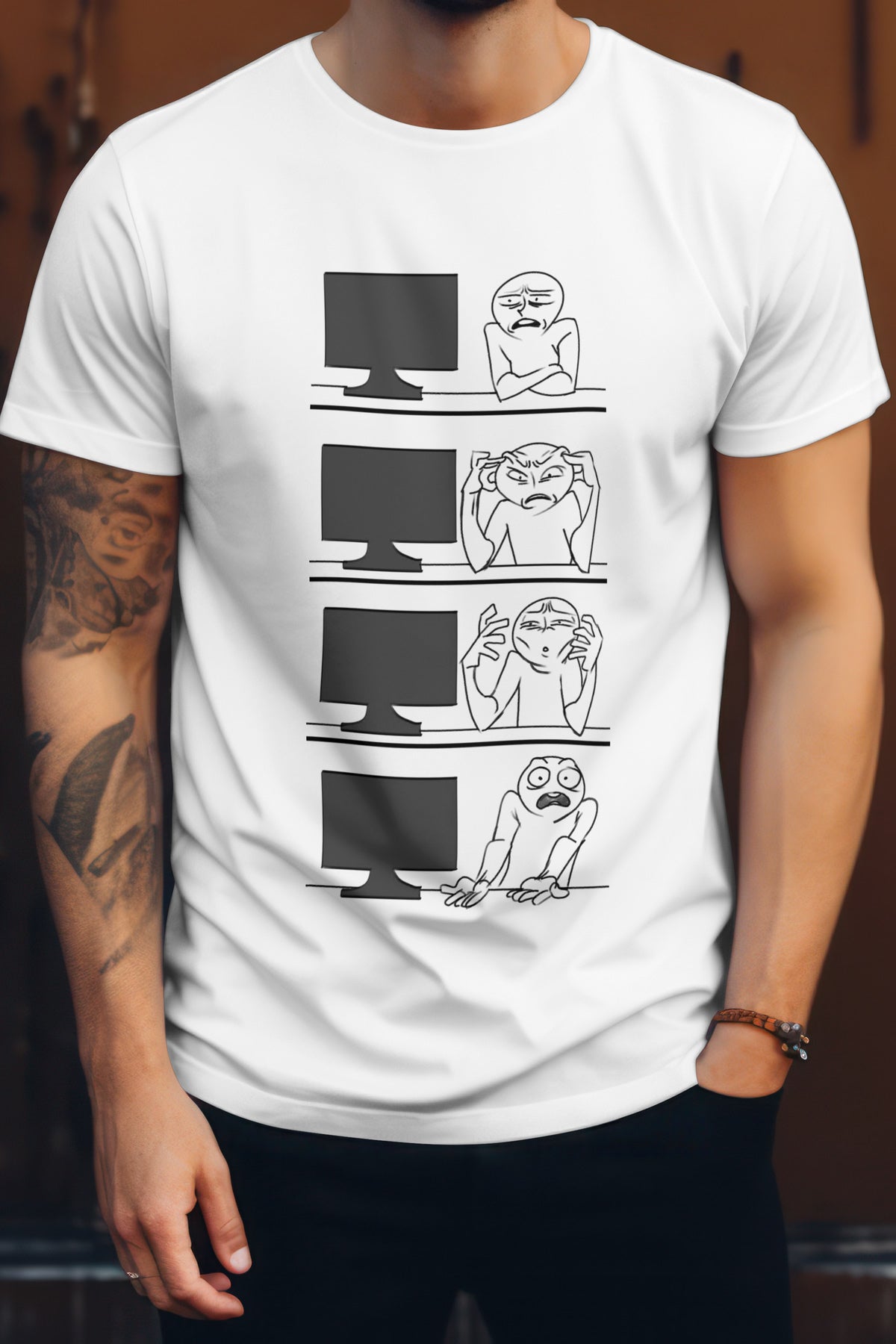 Unisex Computer Guy Graphic Printed Round Neck Cotton T Shirt