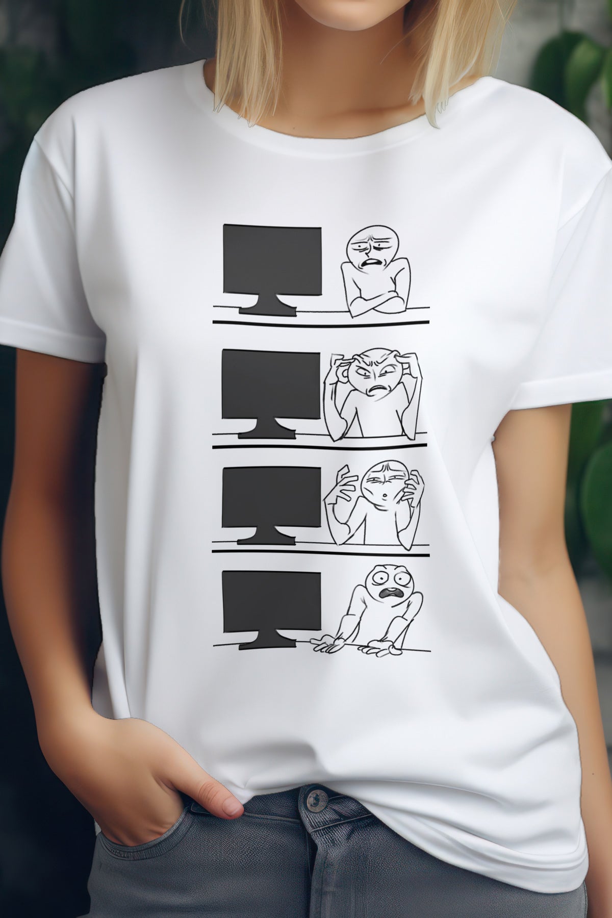 Unisex Computer Guy Graphic Printed Round Neck Cotton T Shirt