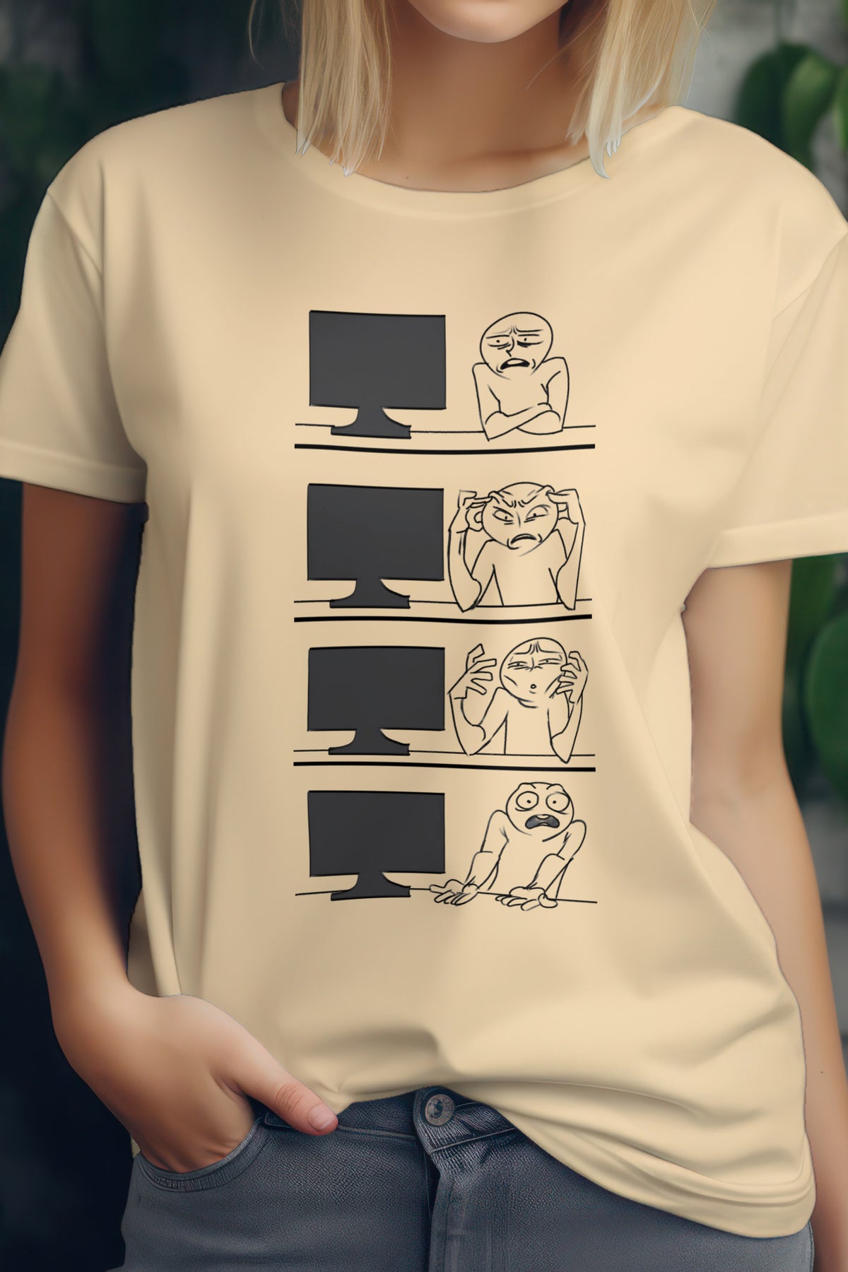 Unisex Computer Guy Graphic Printed Round Neck Cotton T Shirt