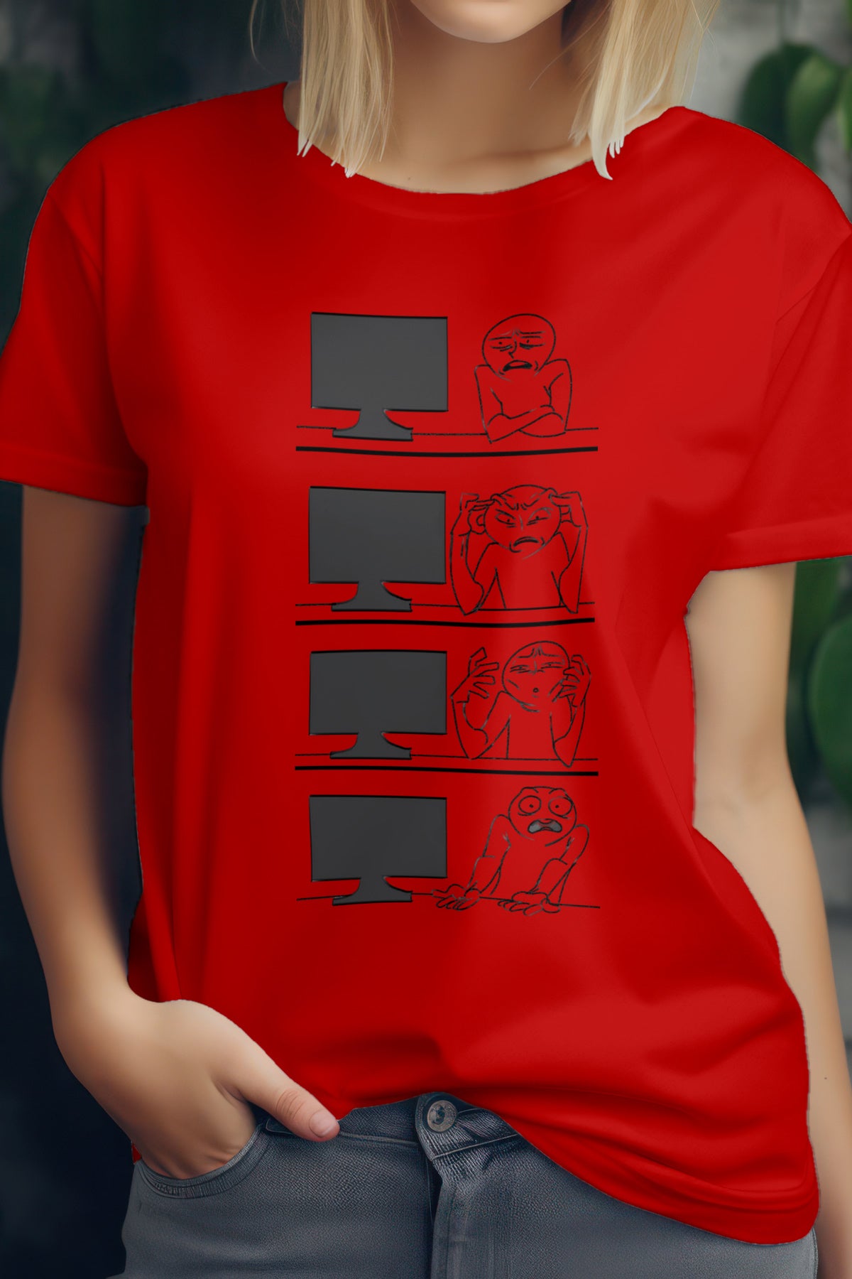 Unisex Computer Guy Graphic Printed Round Neck Cotton T Shirt