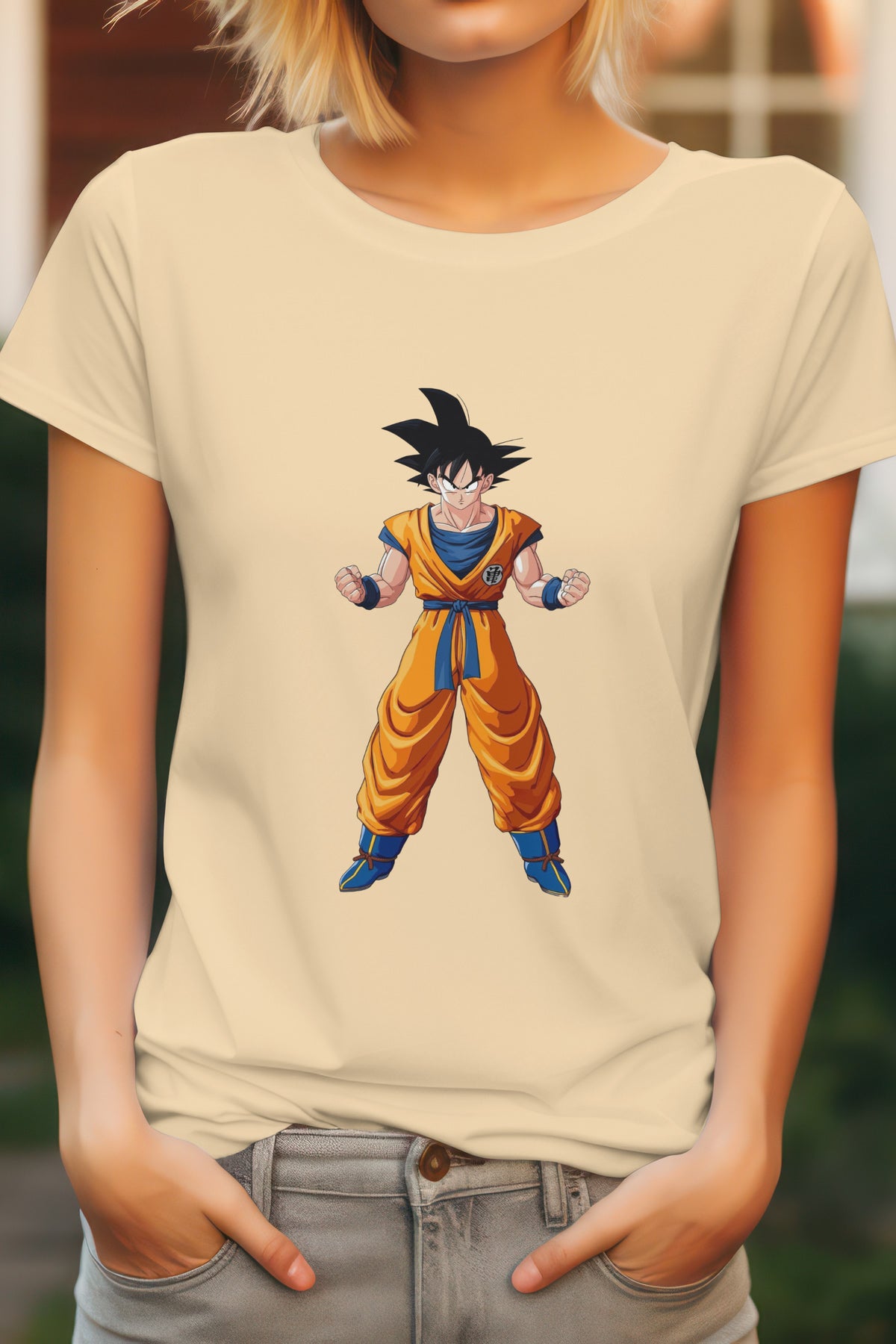 Unisex Determined Goku Graphic Printed Round Neck Cotton T Shirt