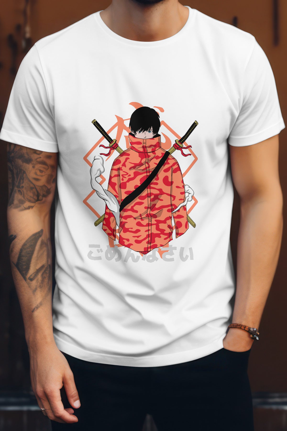 Unisex Modern Samurai Graphic Printed Round Neck Cotton T Shirt