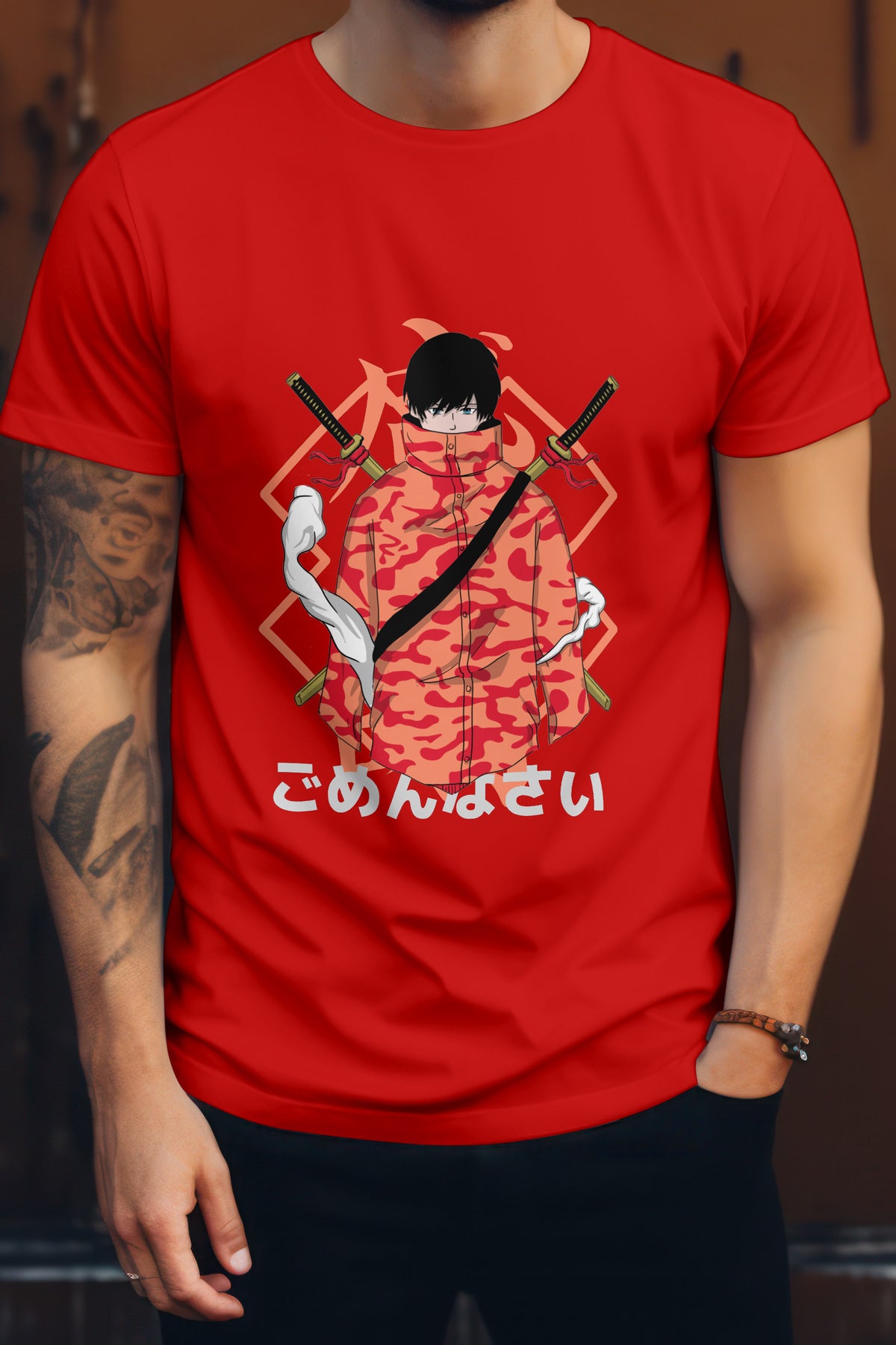 Unisex Modern Samurai Graphic Printed Round Neck Cotton T Shirt