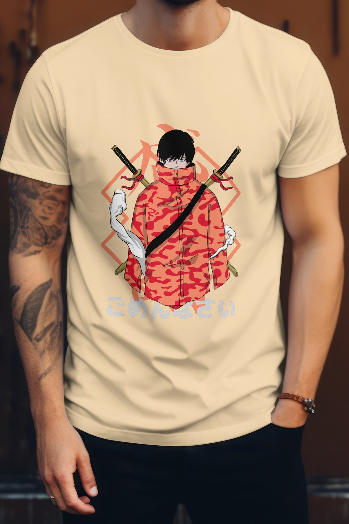 Unisex Modern Samurai Graphic Printed Round Neck Cotton T Shirt
