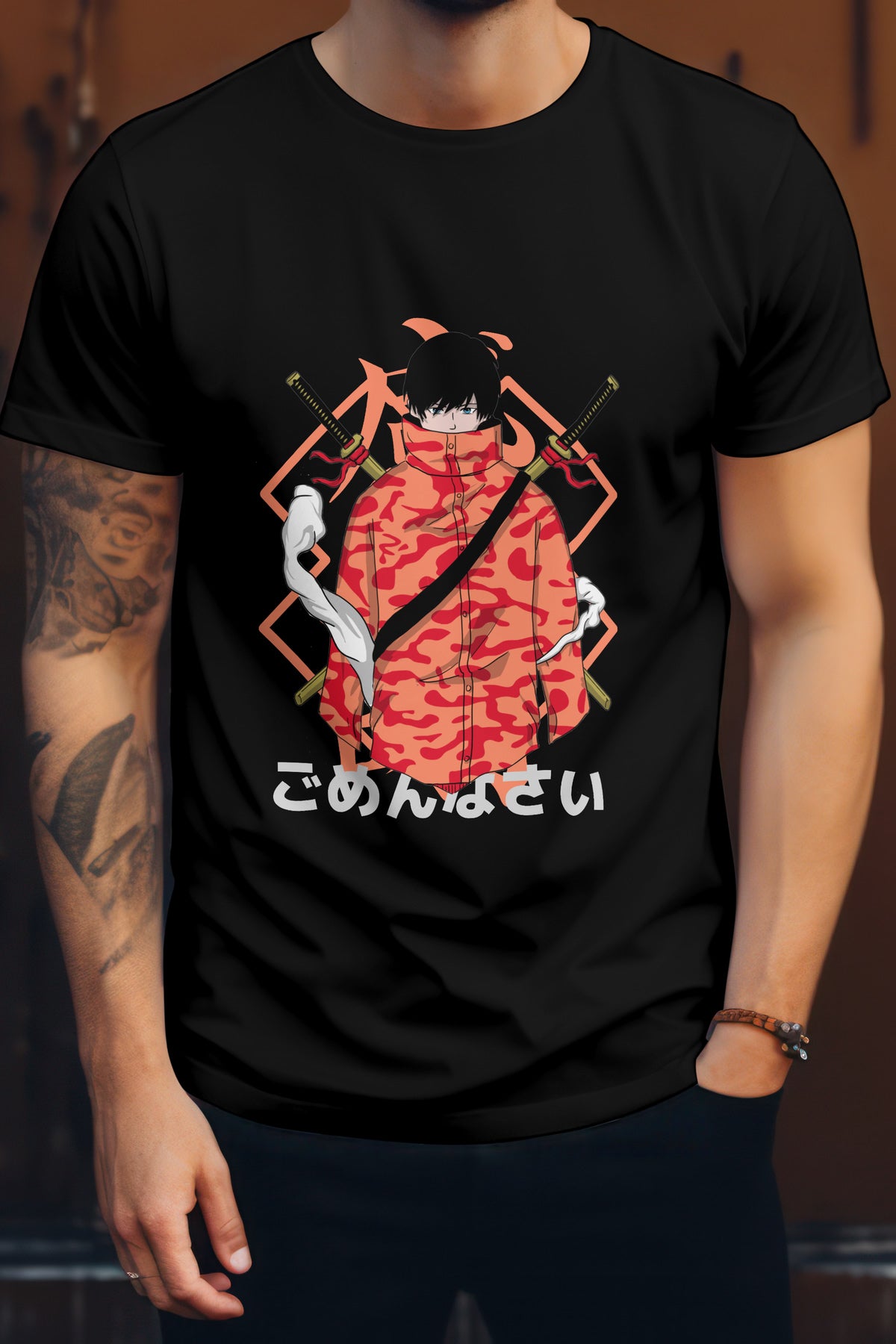 Unisex Modern Samurai Graphic Printed Round Neck Cotton T Shirt