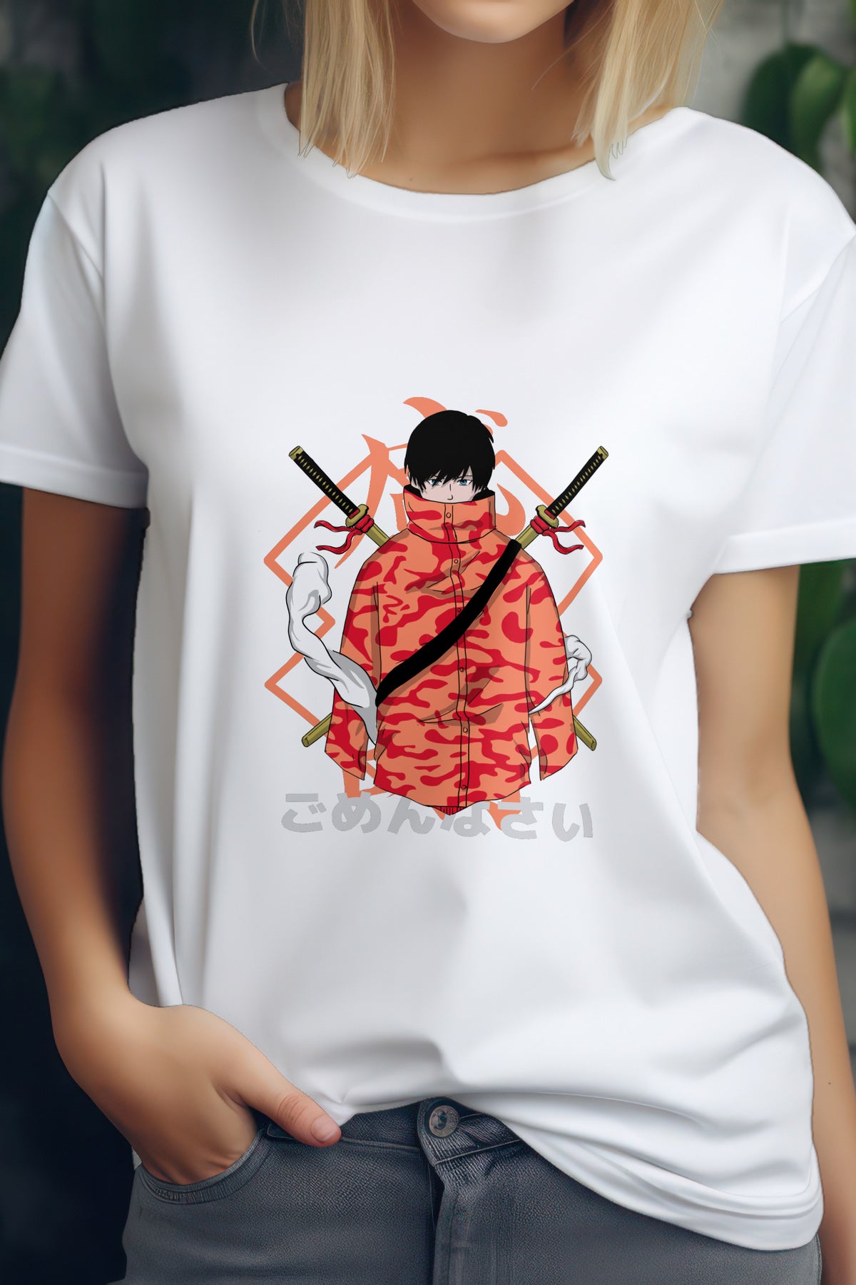 Unisex Modern Samurai Graphic Printed Round Neck Cotton T Shirt