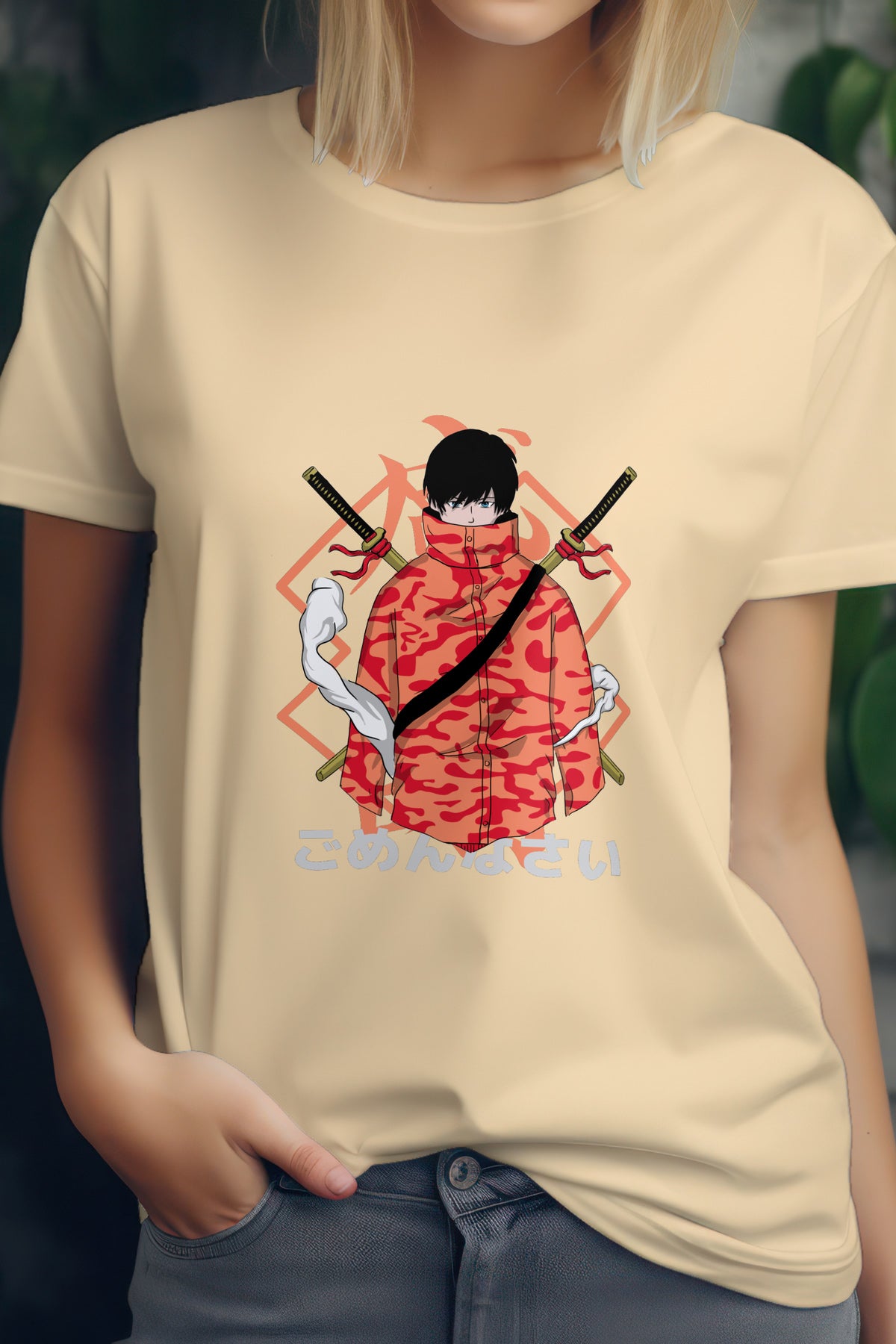 Unisex Modern Samurai Graphic Printed Round Neck Cotton T Shirt