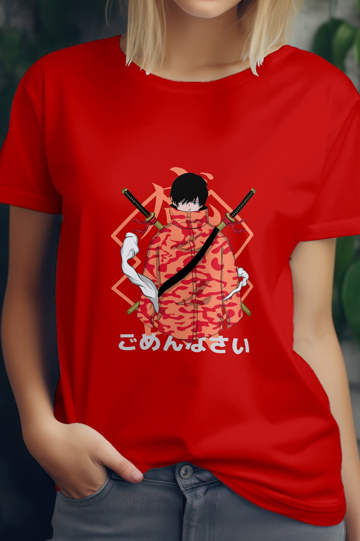 Unisex Modern Samurai Graphic Printed Round Neck Cotton T Shirt