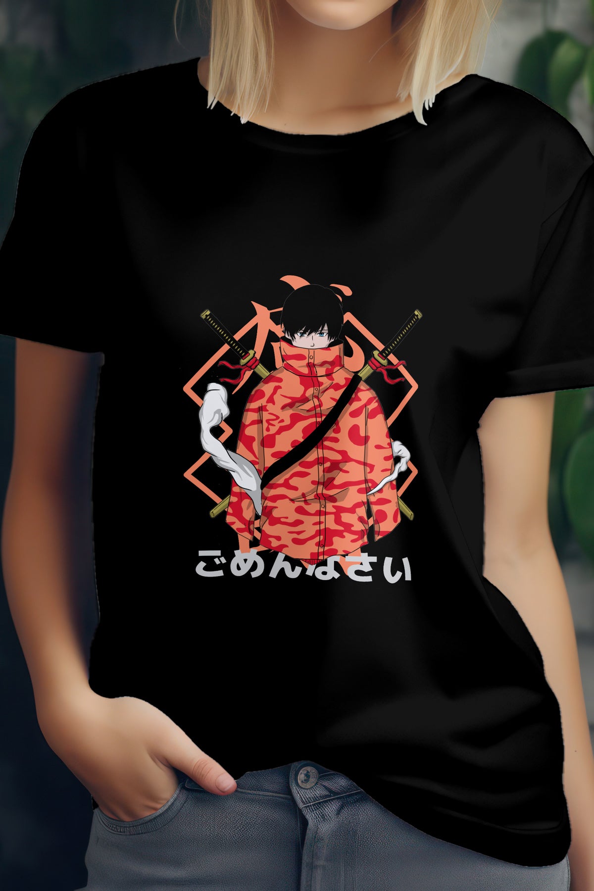 Unisex Modern Samurai Graphic Printed Round Neck Cotton T Shirt