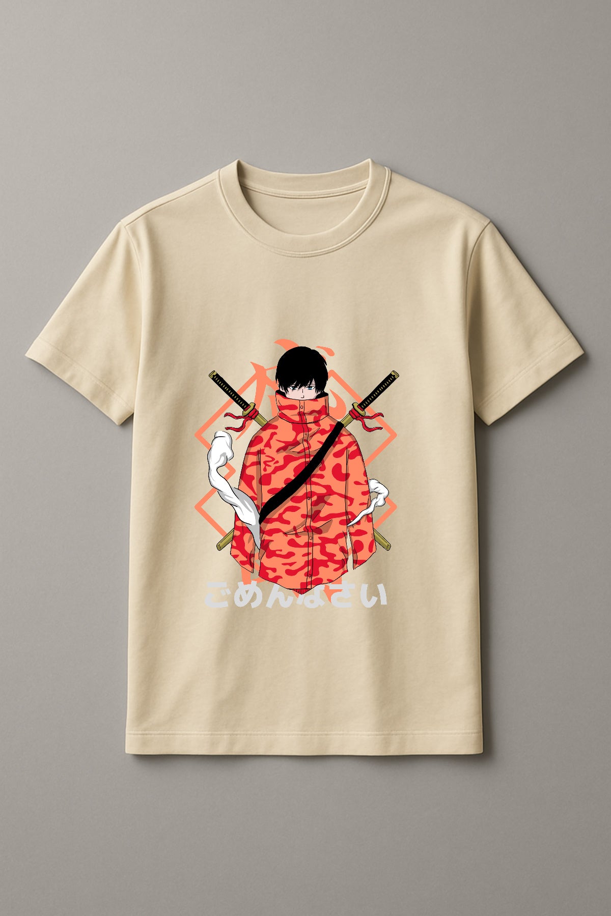 Unisex Modern Samurai Graphic Printed Round Neck Cotton T Shirt