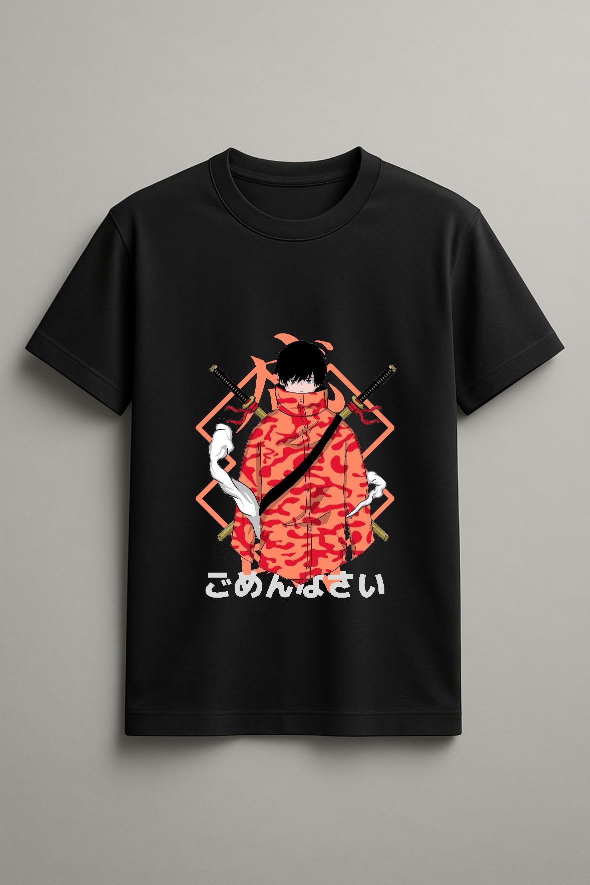 Unisex Modern Samurai Graphic Printed Round Neck Cotton T Shirt