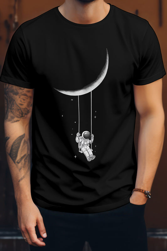 Unisex Astronaut Graphic Printed Round Neck Cotton T Shirt