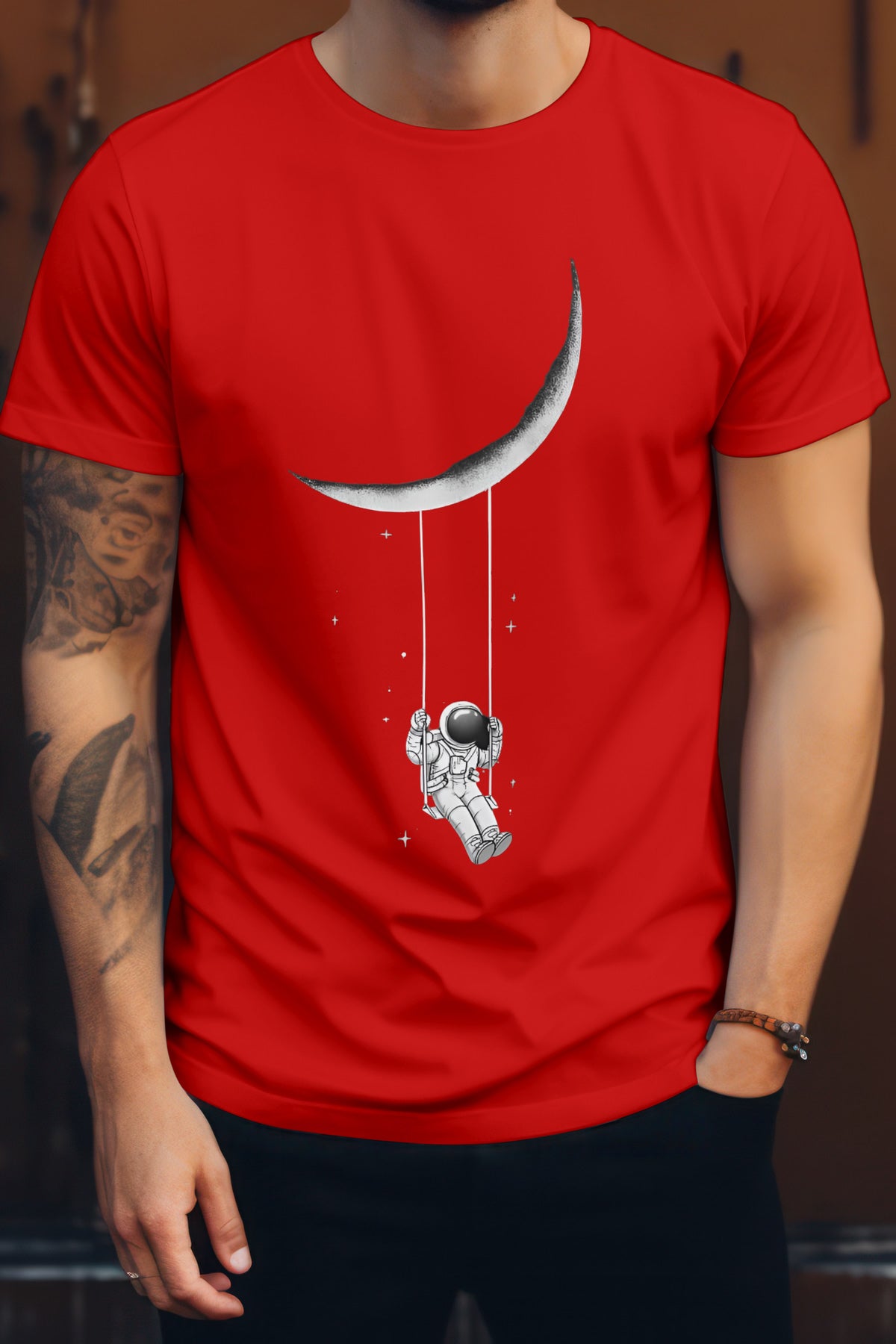 Unisex Astronaut Graphic Printed Round Neck Cotton T Shirt