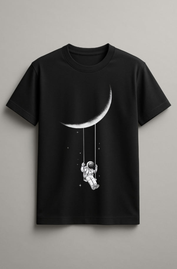 Unisex Astronaut Graphic Printed Round Neck Cotton T Shirt