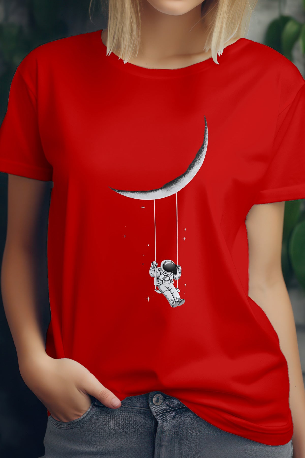 Unisex Astronaut Graphic Printed Round Neck Cotton T Shirt