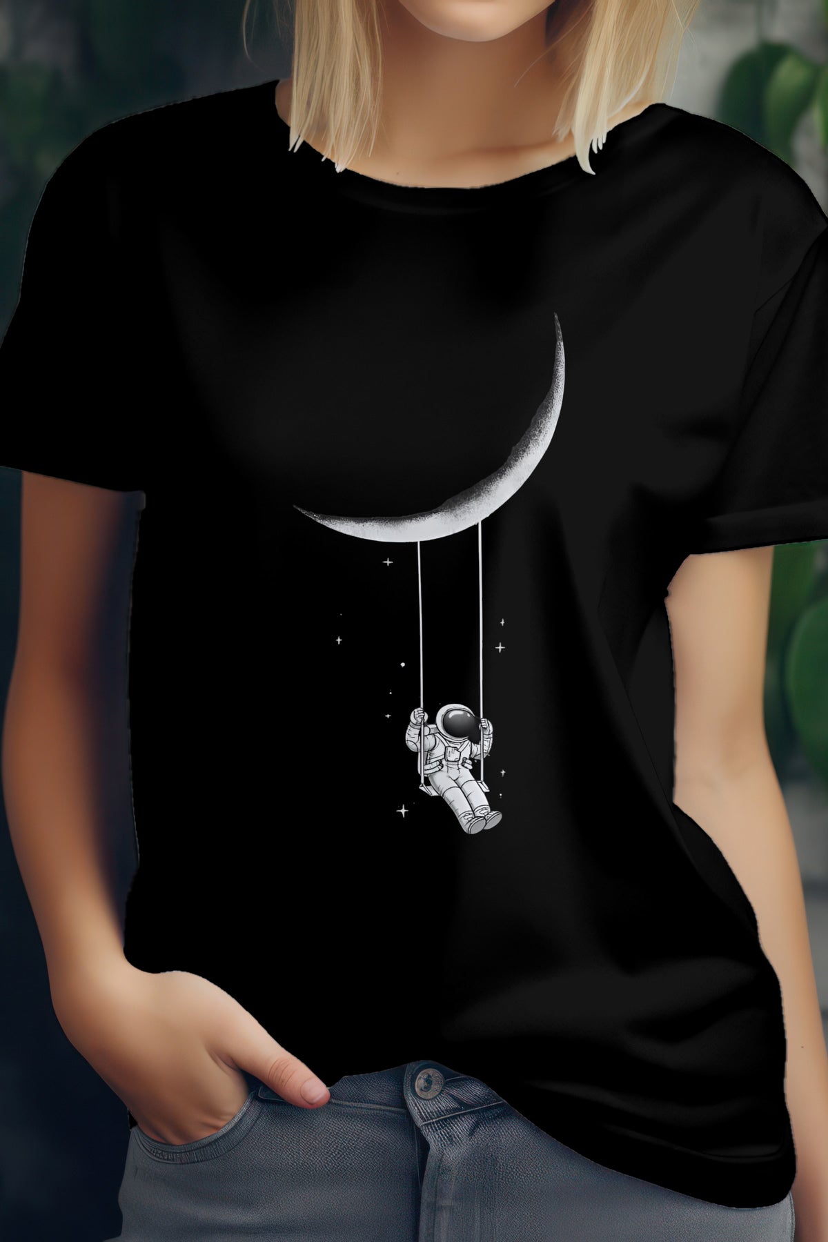 Unisex Astronaut Graphic Printed Round Neck Cotton T Shirt