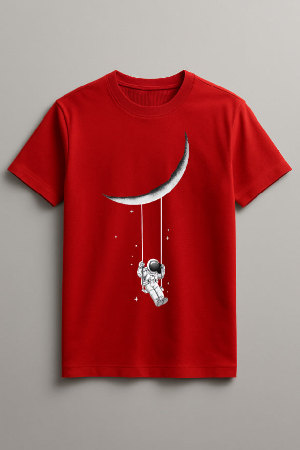 Unisex Astronaut Graphic Printed Round Neck Cotton T Shirt