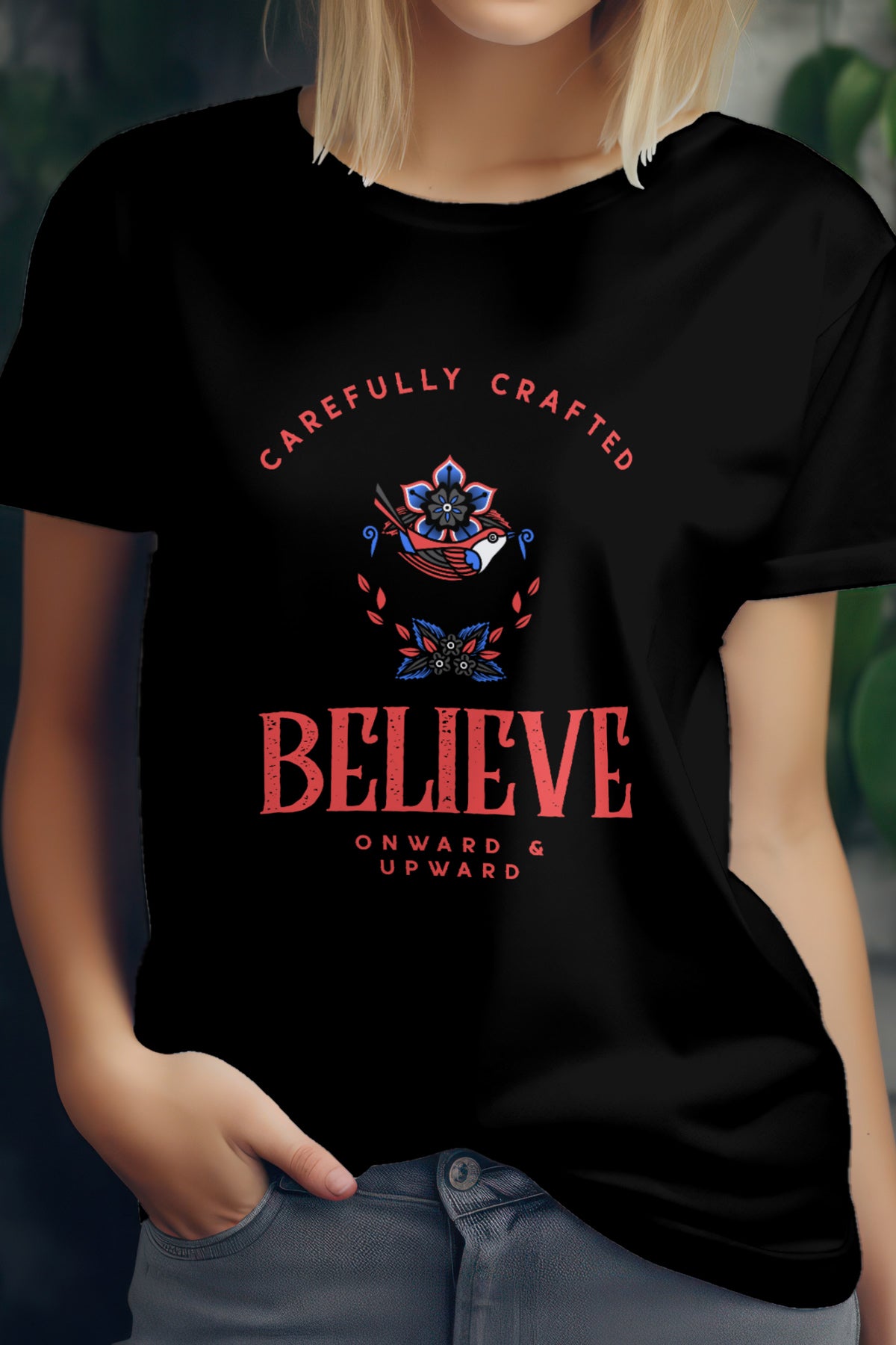 Unisex Believe Retro Graphic Printed Round Neck Cotton T Shirt