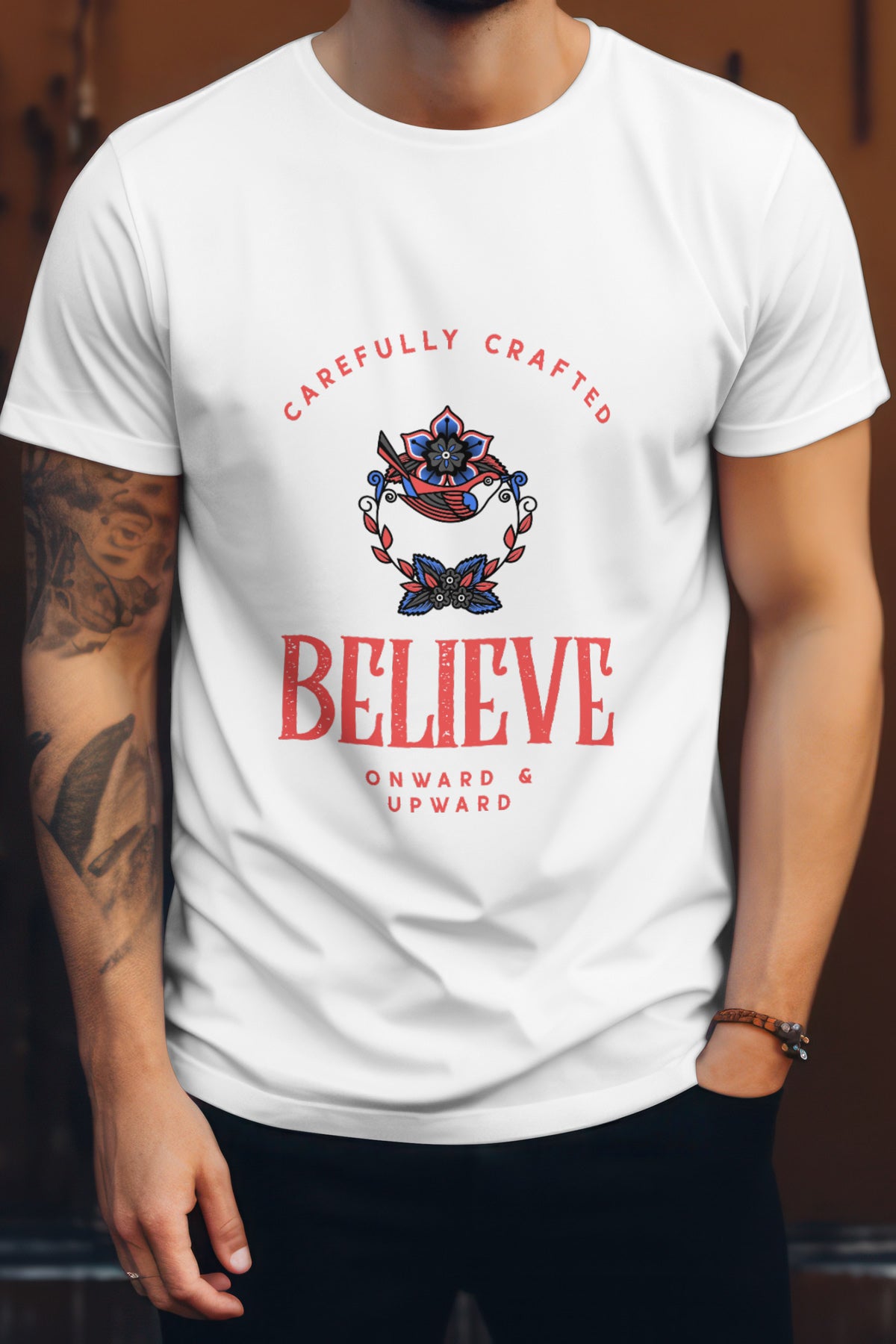 Unisex Believe Retro Graphic Printed Round Neck Cotton T Shirt