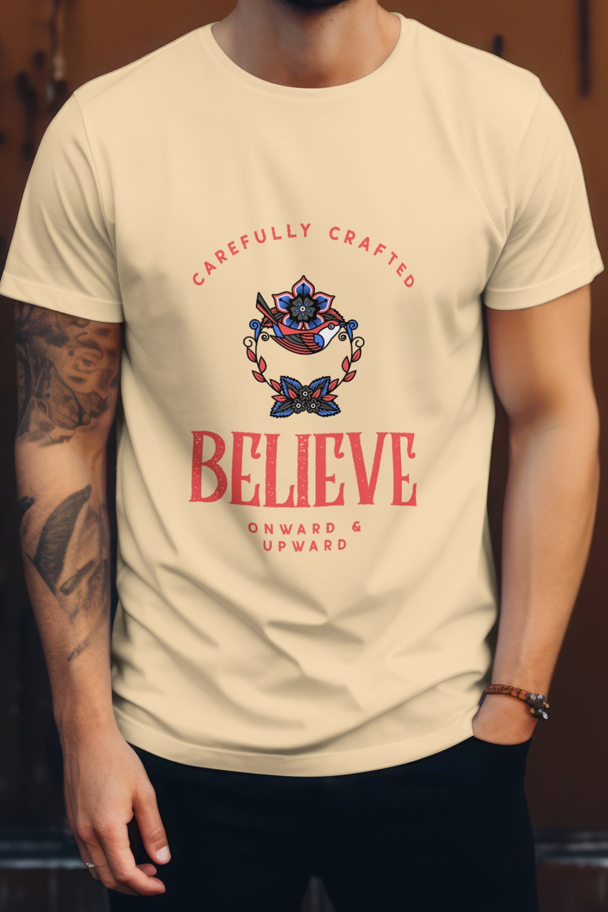 Unisex Believe Retro Graphic Printed Round Neck Cotton T Shirt