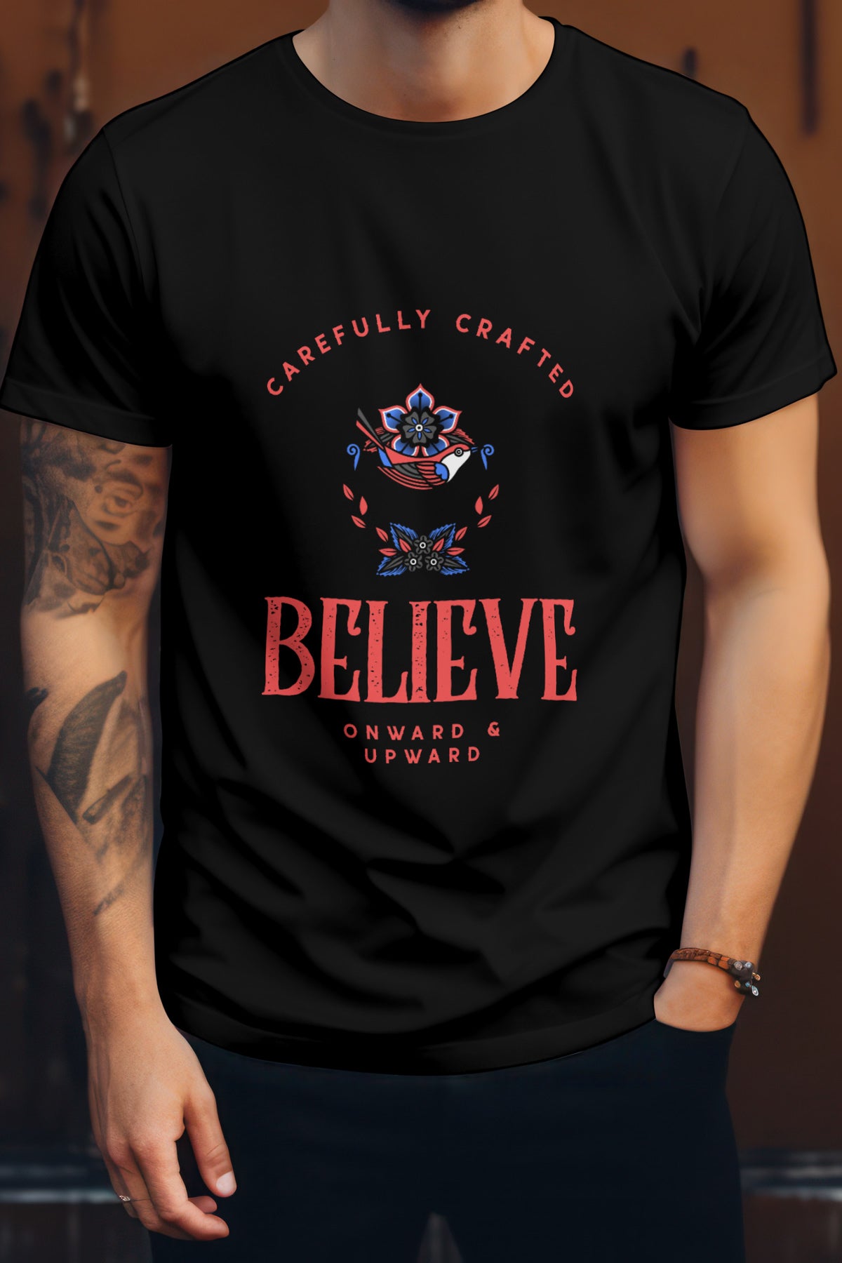 Unisex Believe Retro Graphic Printed Round Neck Cotton T Shirt