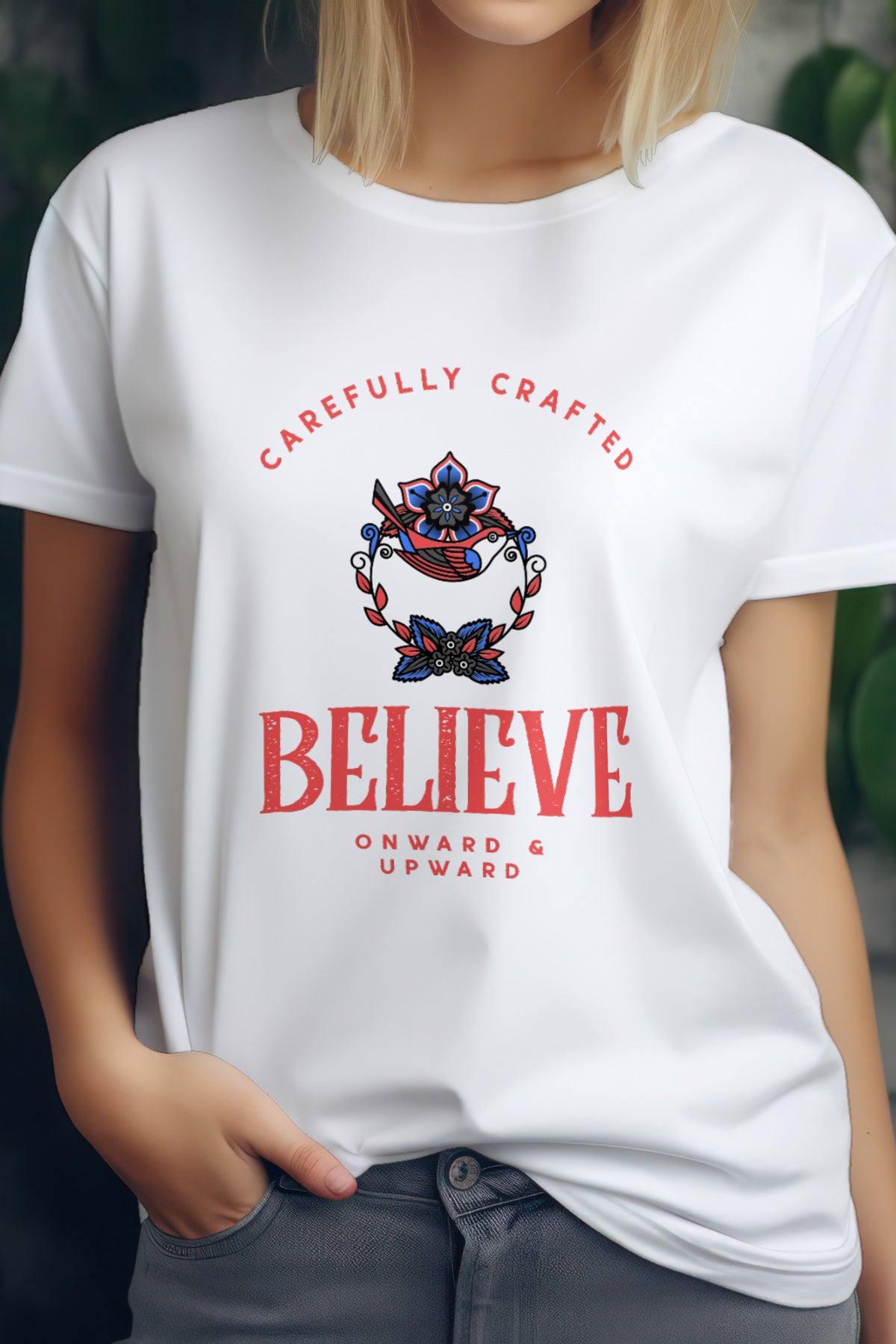 Unisex Believe Retro Graphic Printed Round Neck Cotton T Shirt