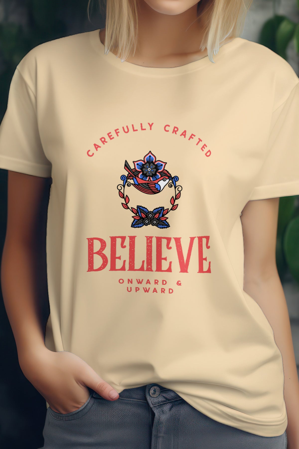 Unisex Believe Retro Graphic Printed Round Neck Cotton T Shirt
