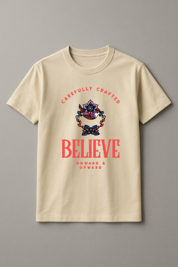 Unisex Believe Retro Graphic Printed Round Neck Cotton T Shirt