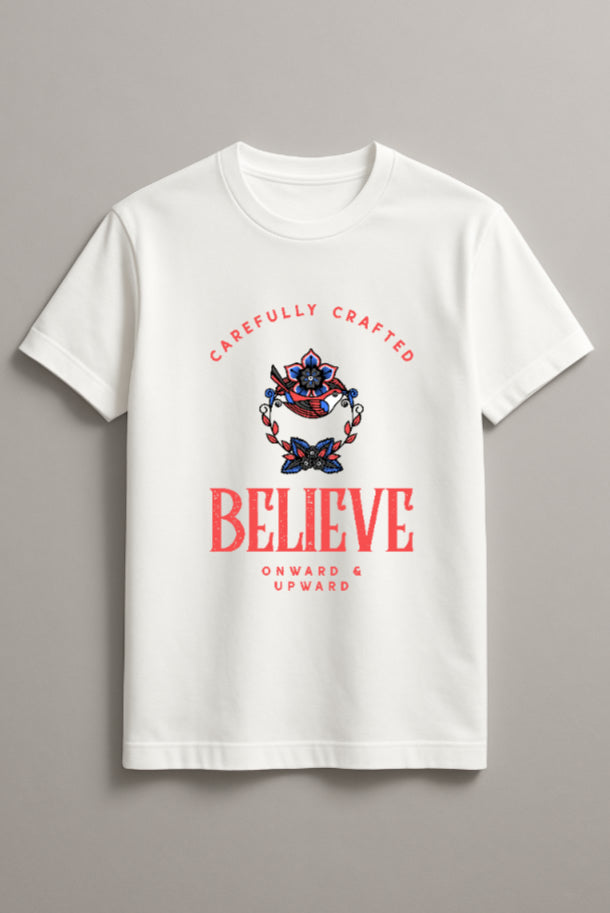 Unisex Believe Retro Graphic Printed Round Neck Cotton T Shirt