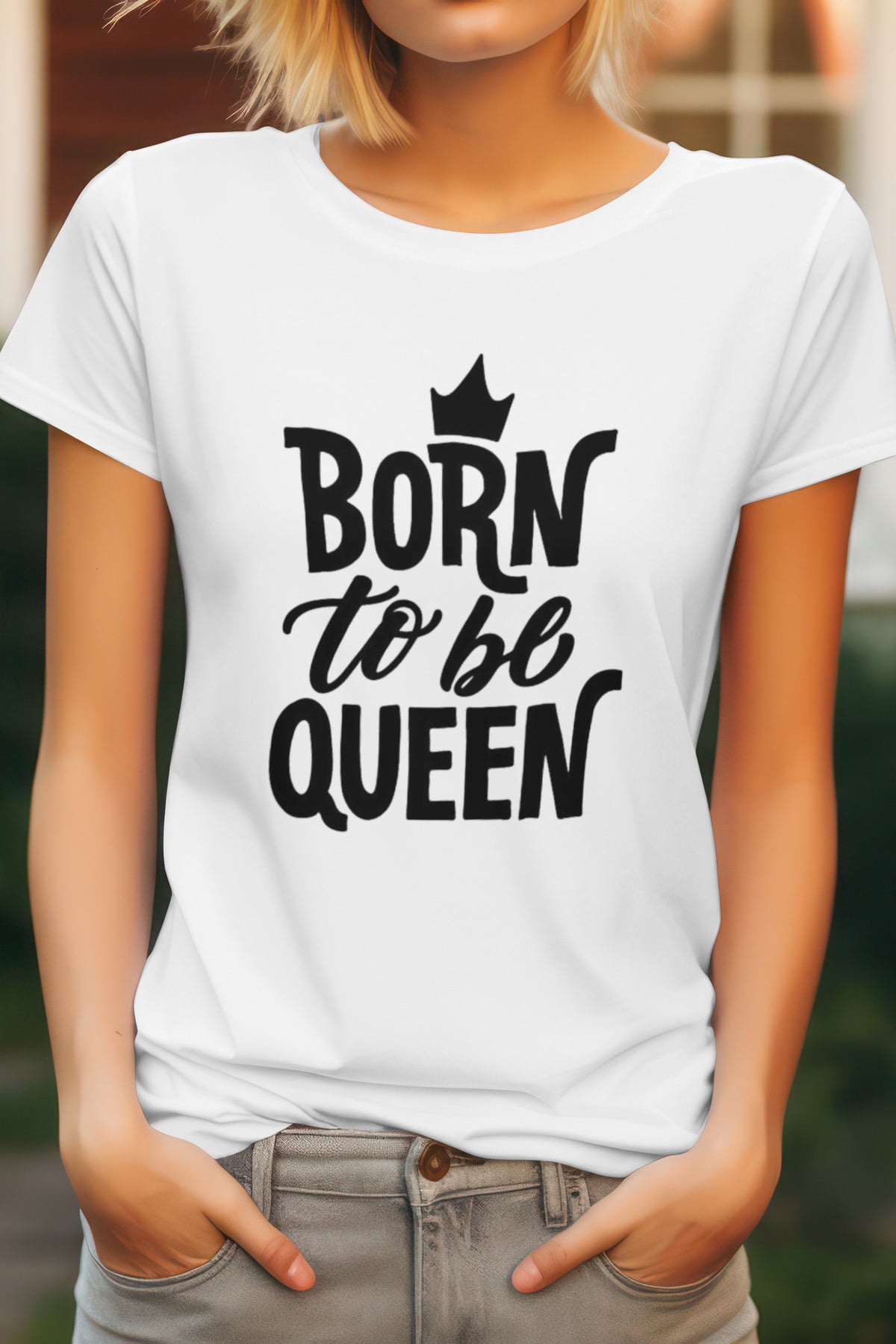 Born to Be Queen Women's Graphic Tee Round Neck Cotton