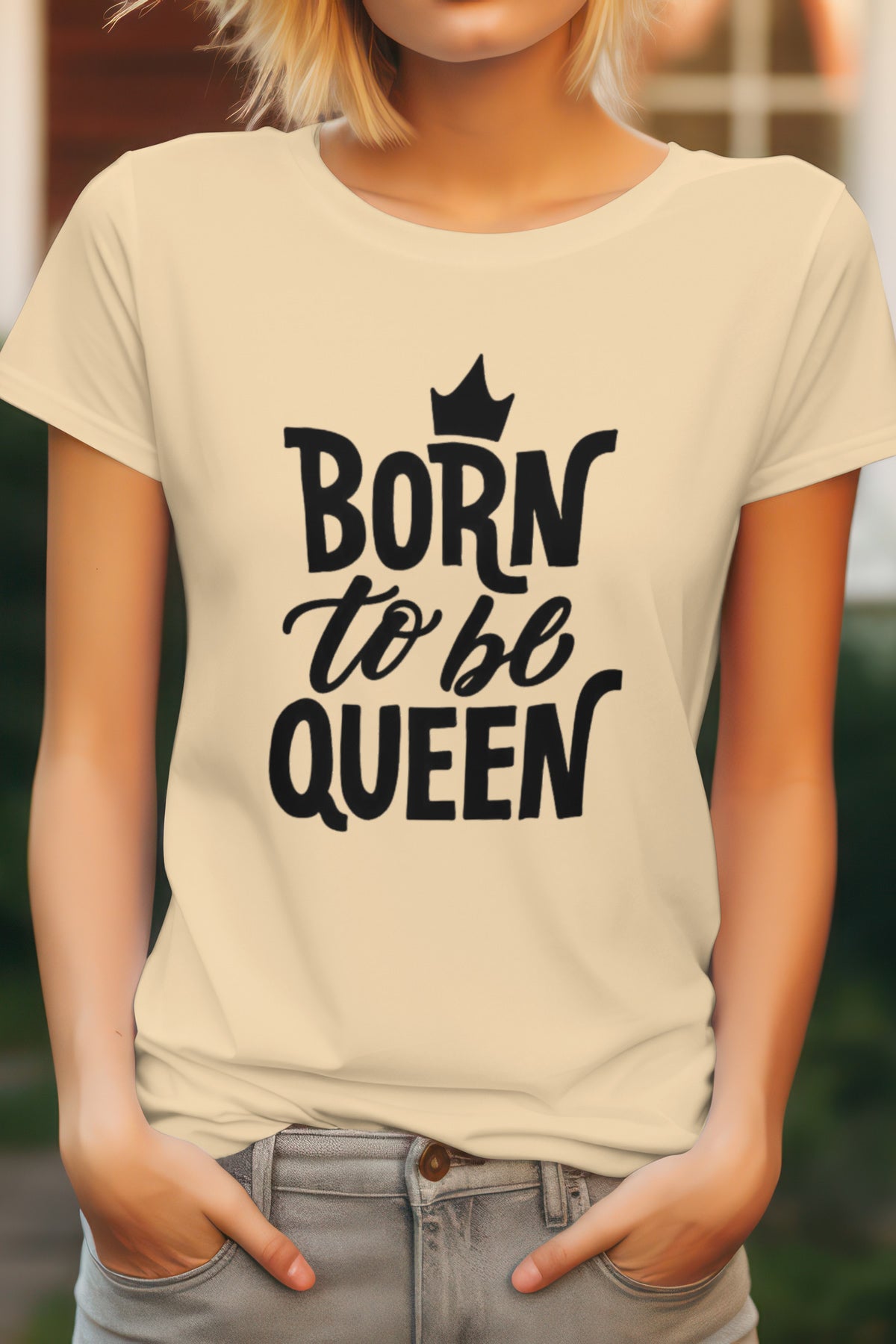 Born to Be Queen Women's Graphic Tee Round Neck Cotton