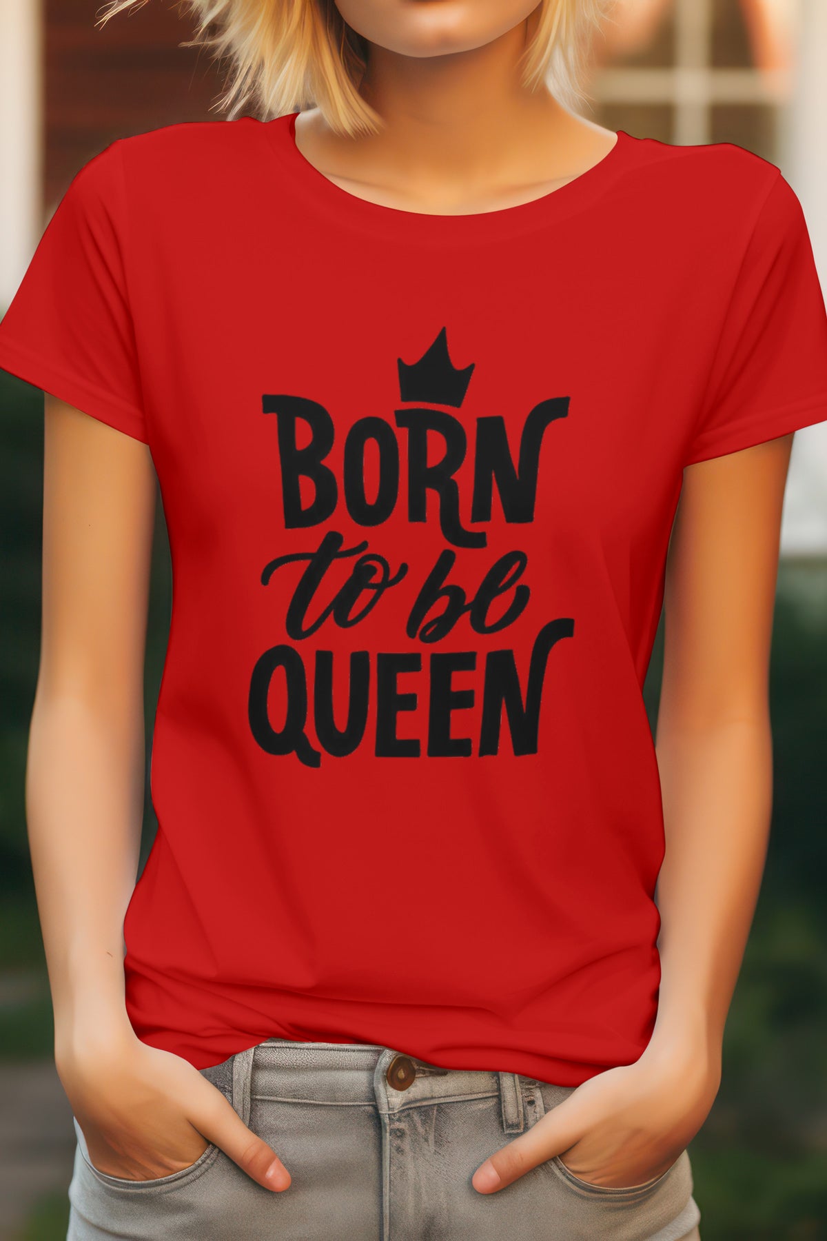 Born to Be Queen Women's Graphic Tee Round Neck Cotton