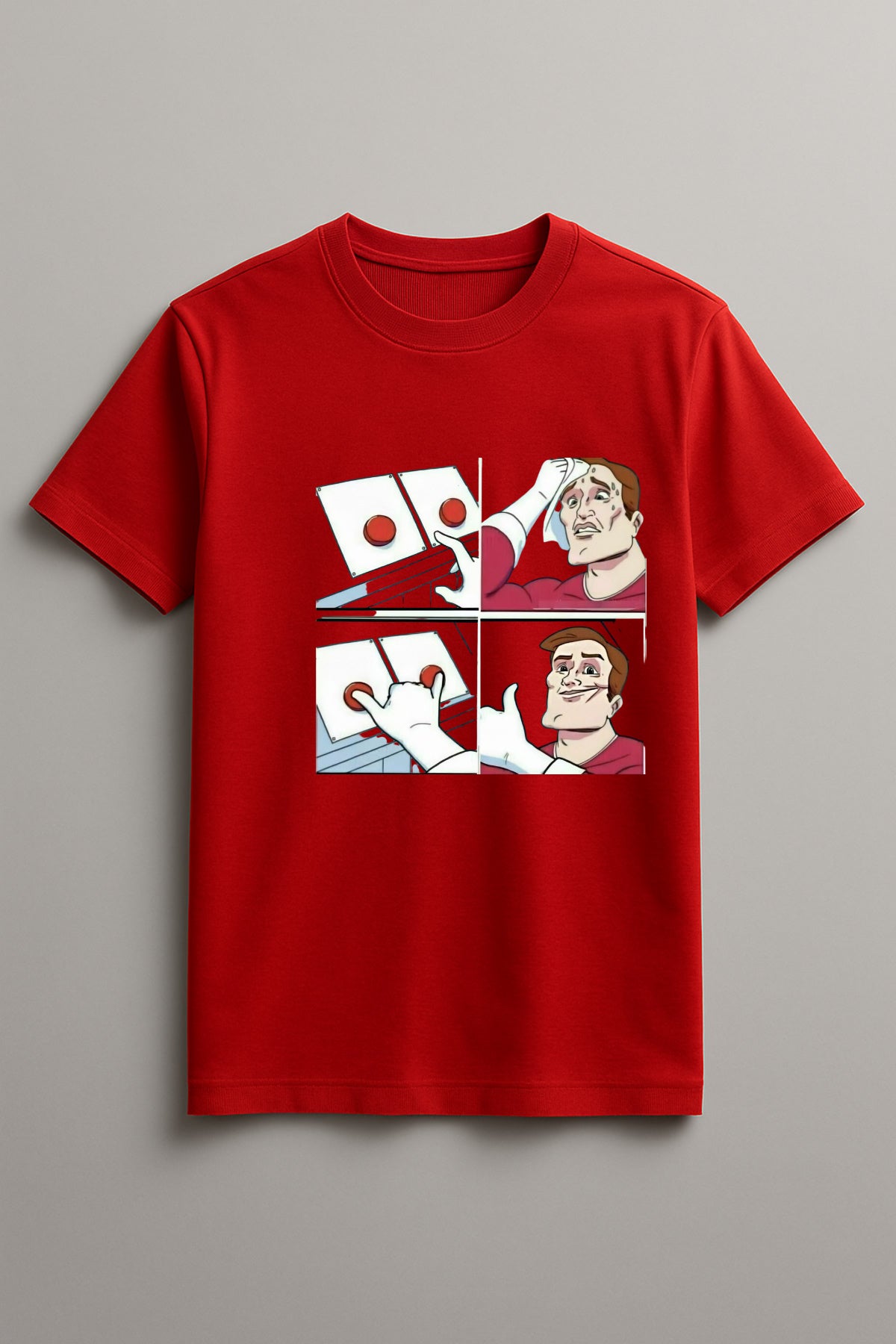 Unisex Button Think Guy Graphic Printed Round Neck Cotton T Shirt