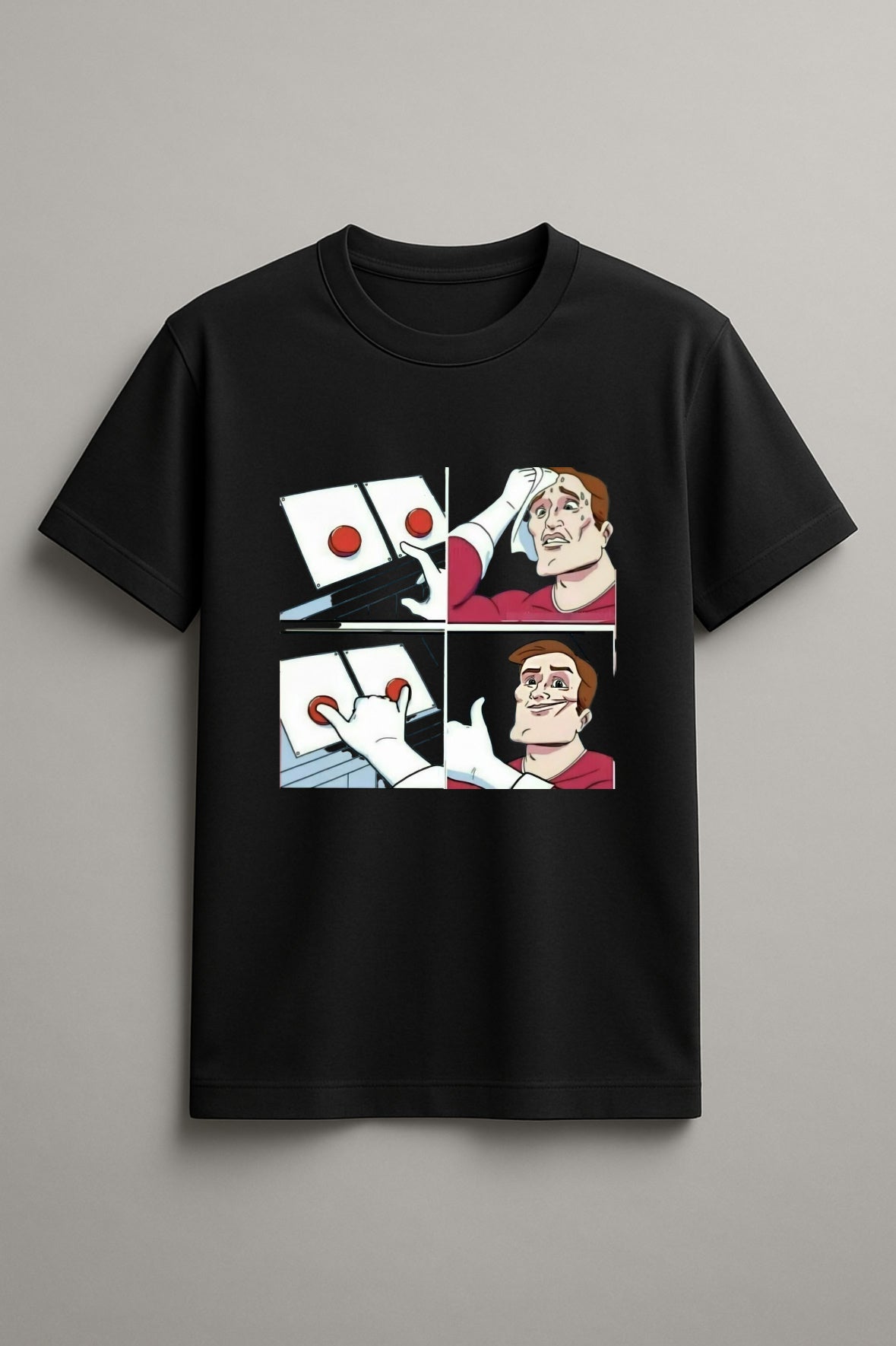 Unisex Button Think Guy Graphic Printed Round Neck Cotton T Shirt