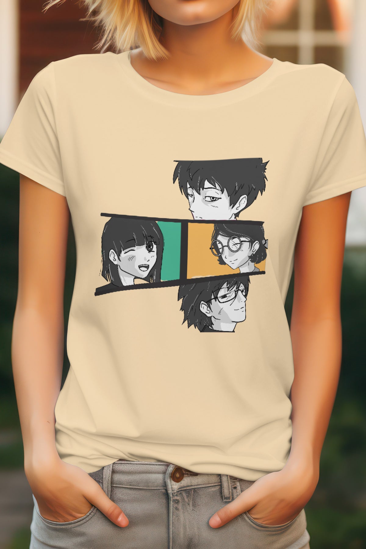 Unisex People Graphic Printed Round Neck Cotton T Shirt