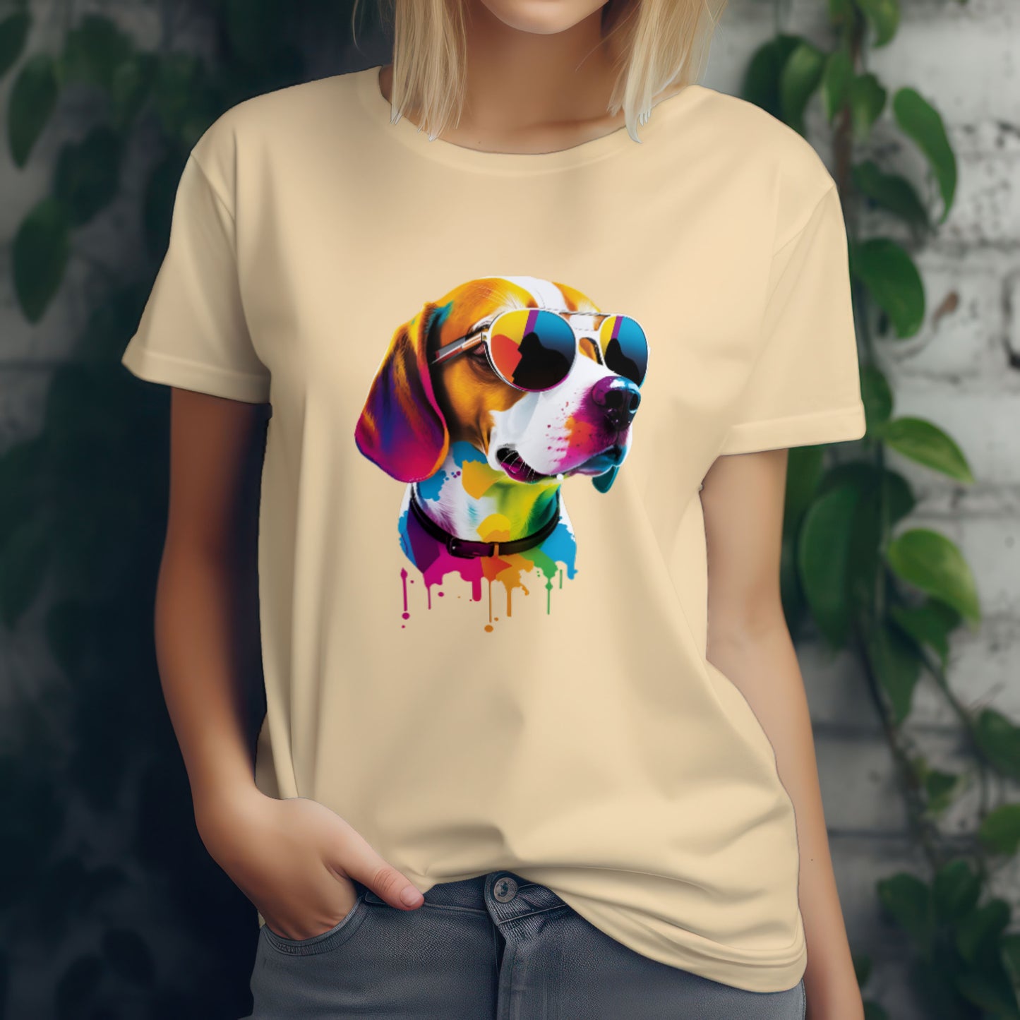 Unisex Colorful Dog Printed Graphic Printed Round Neck Cotton T Shirt