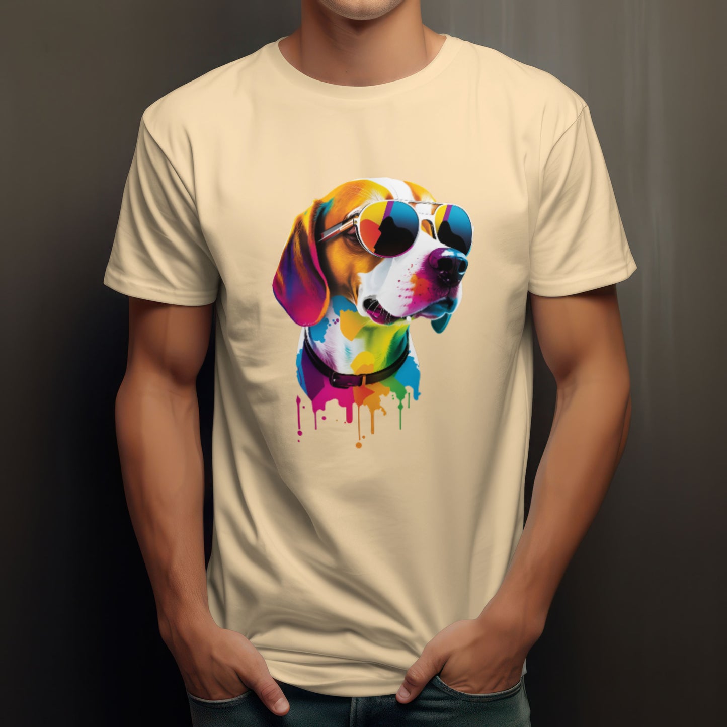 Unisex Colorful Dog Printed Graphic Printed Round Neck Cotton T Shirt