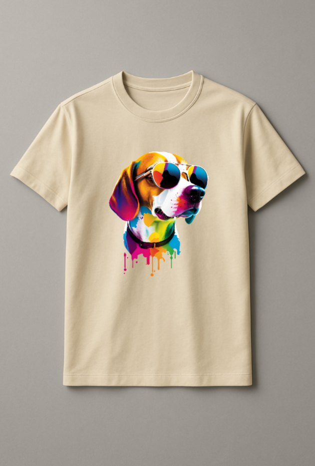 Unisex Colorful Dog Printed Graphic Printed Round Neck Cotton T Shirt