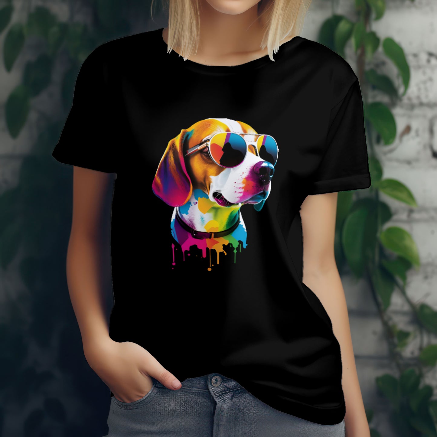 Unisex Colorful Dog Printed Graphic Printed Round Neck Cotton T Shirt