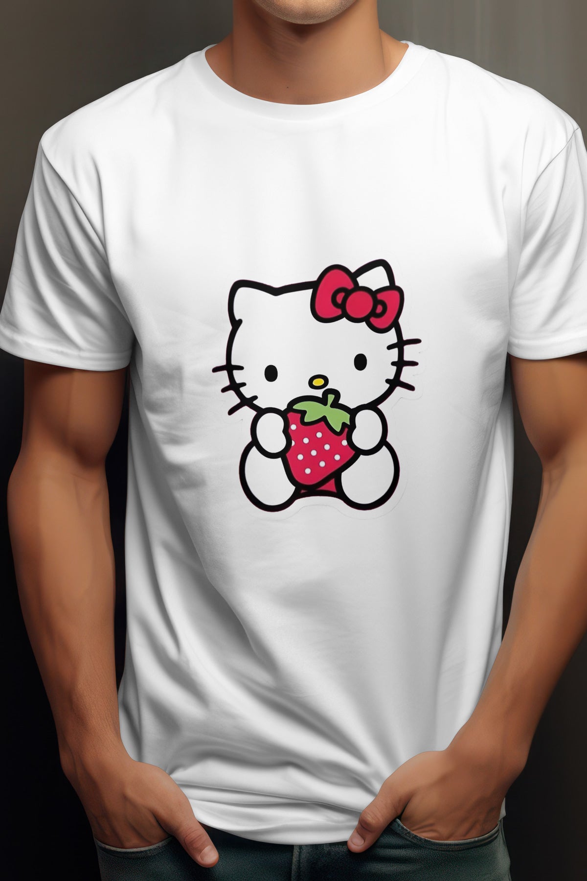 Women's Hello Kitty Strawberry Graphic Tee Round Neck Cotton