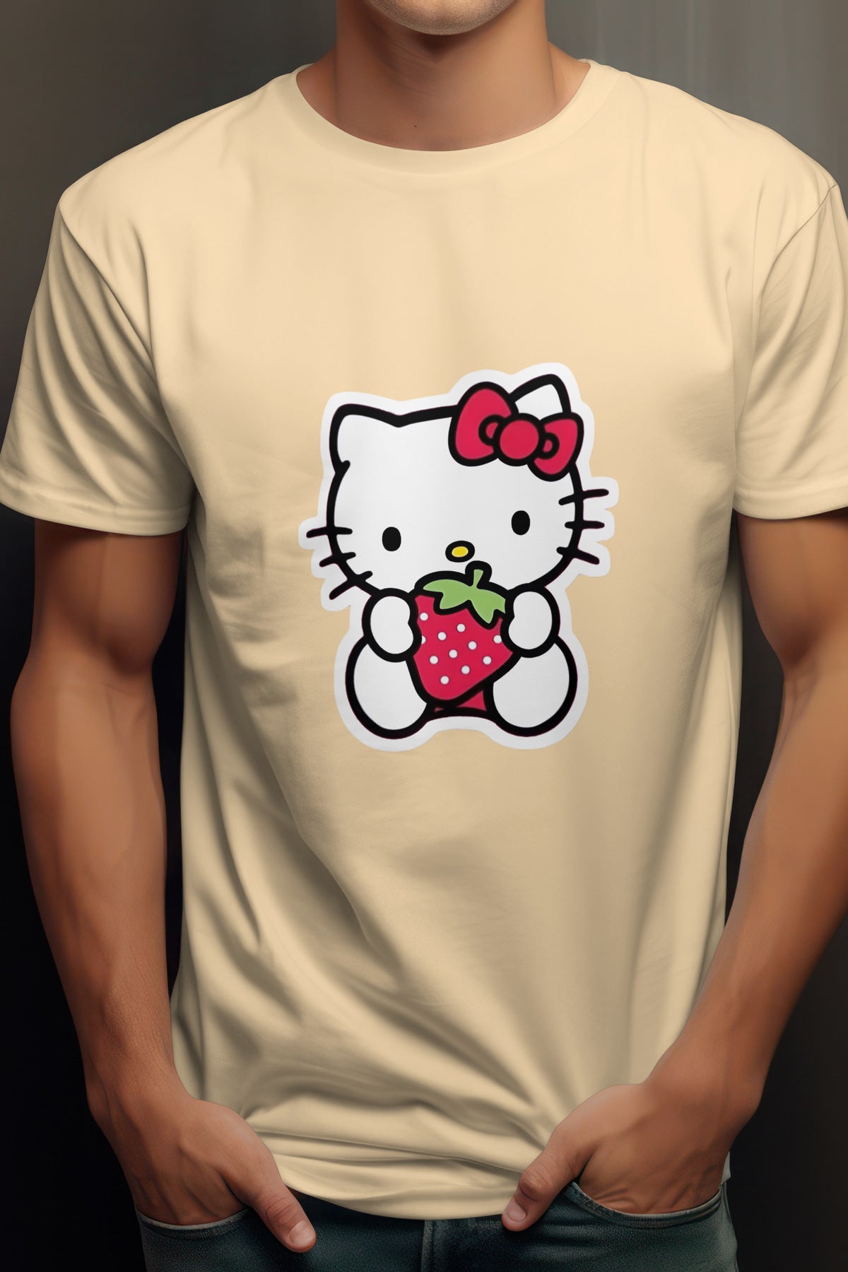Women's Hello Kitty Strawberry Graphic Tee Round Neck Cotton