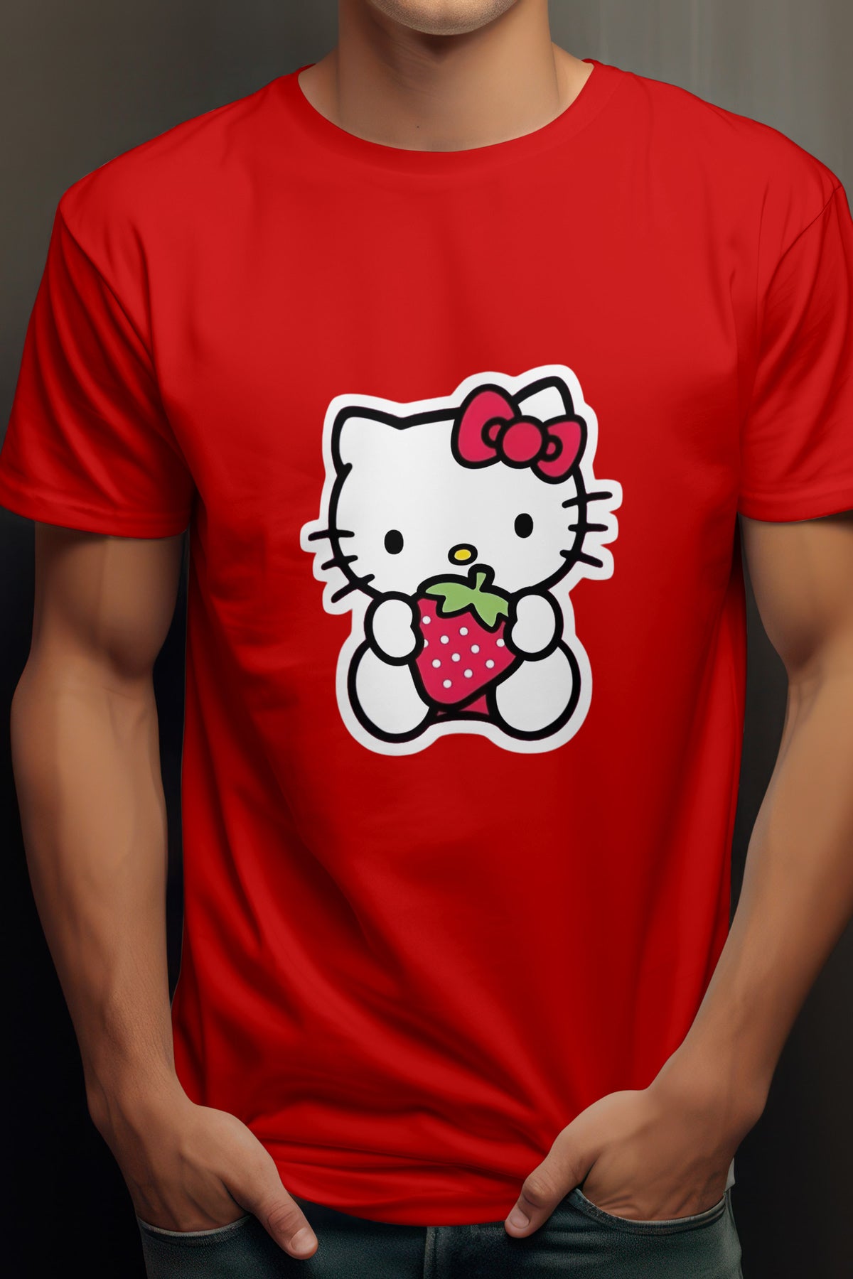 Women's Hello Kitty Strawberry Graphic Tee Round Neck Cotton