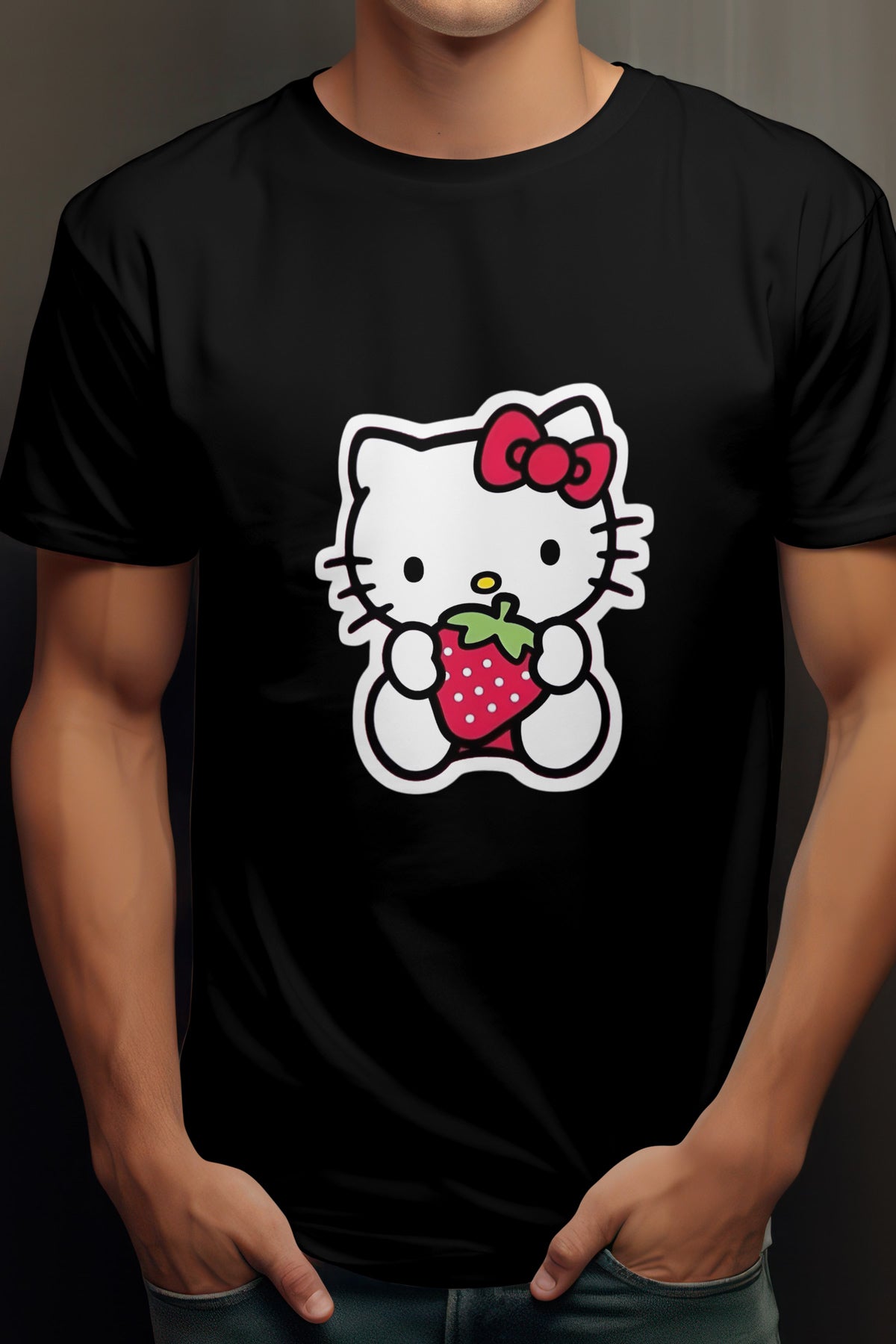 Women's Hello Kitty Strawberry Graphic Tee Round Neck Cotton
