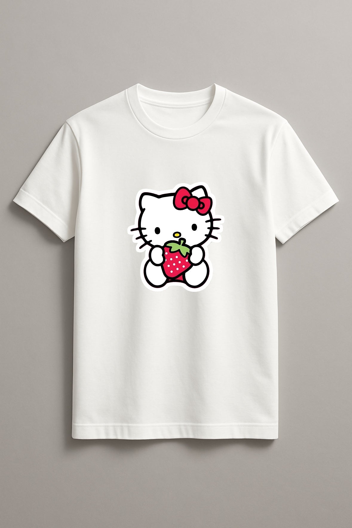 Women's Hello Kitty Strawberry Graphic Tee Round Neck Cotton